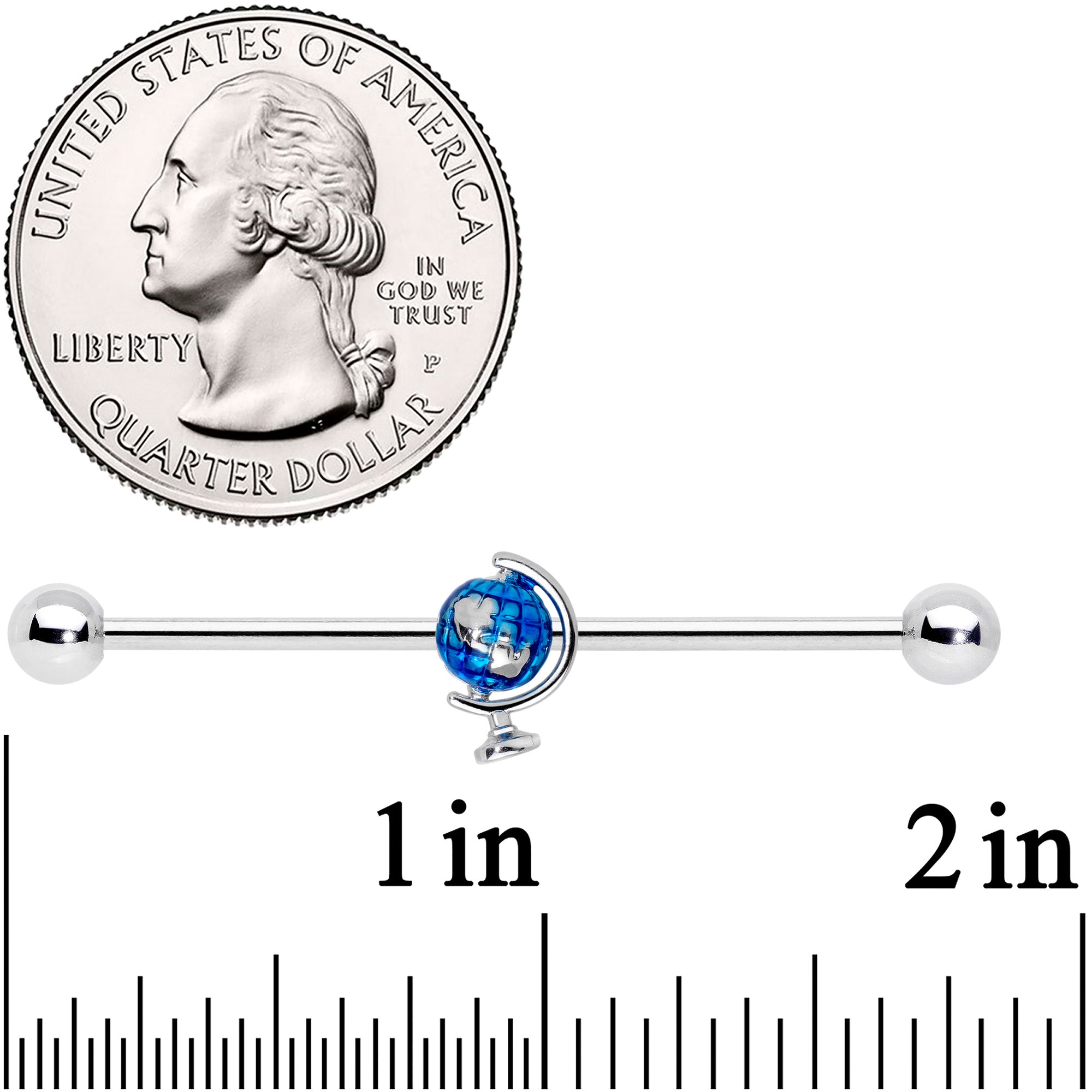 14G Globe Earth Industrial Barbell 38mm