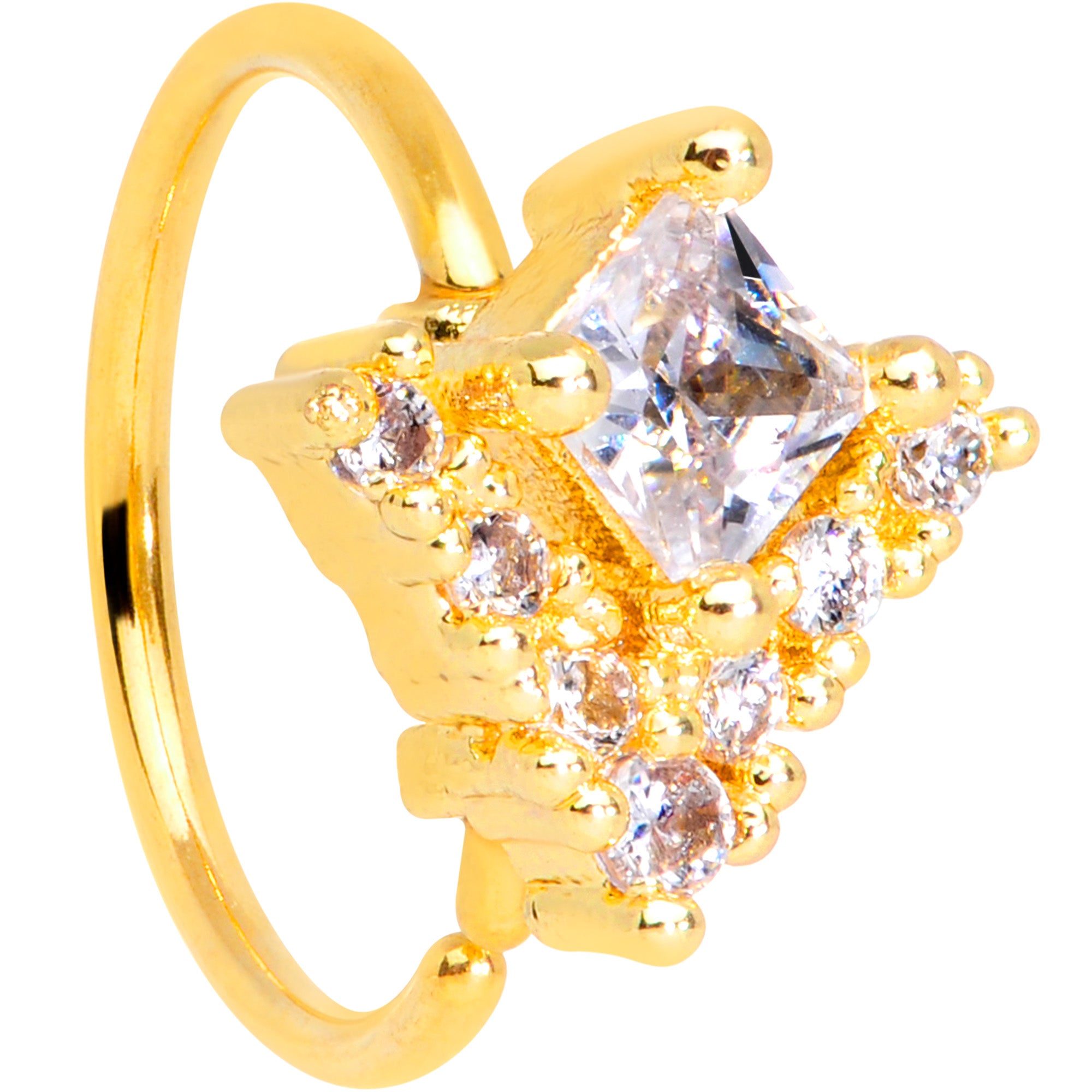 20G 5/16 Clear CZ Gem Gold Tone Chevron Nose Hoop