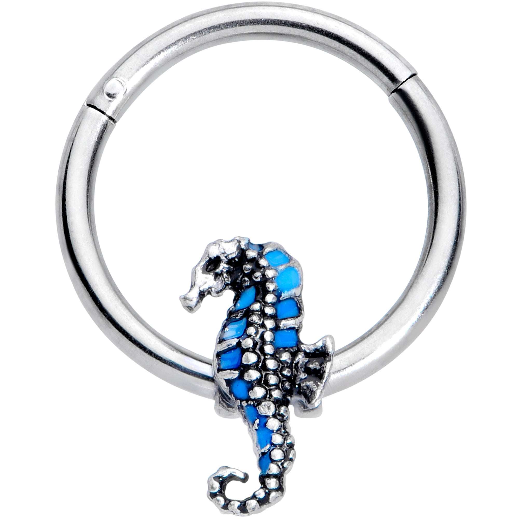 16G 3/8 Tiny Seahorse Nautical Hinged Segment Ring