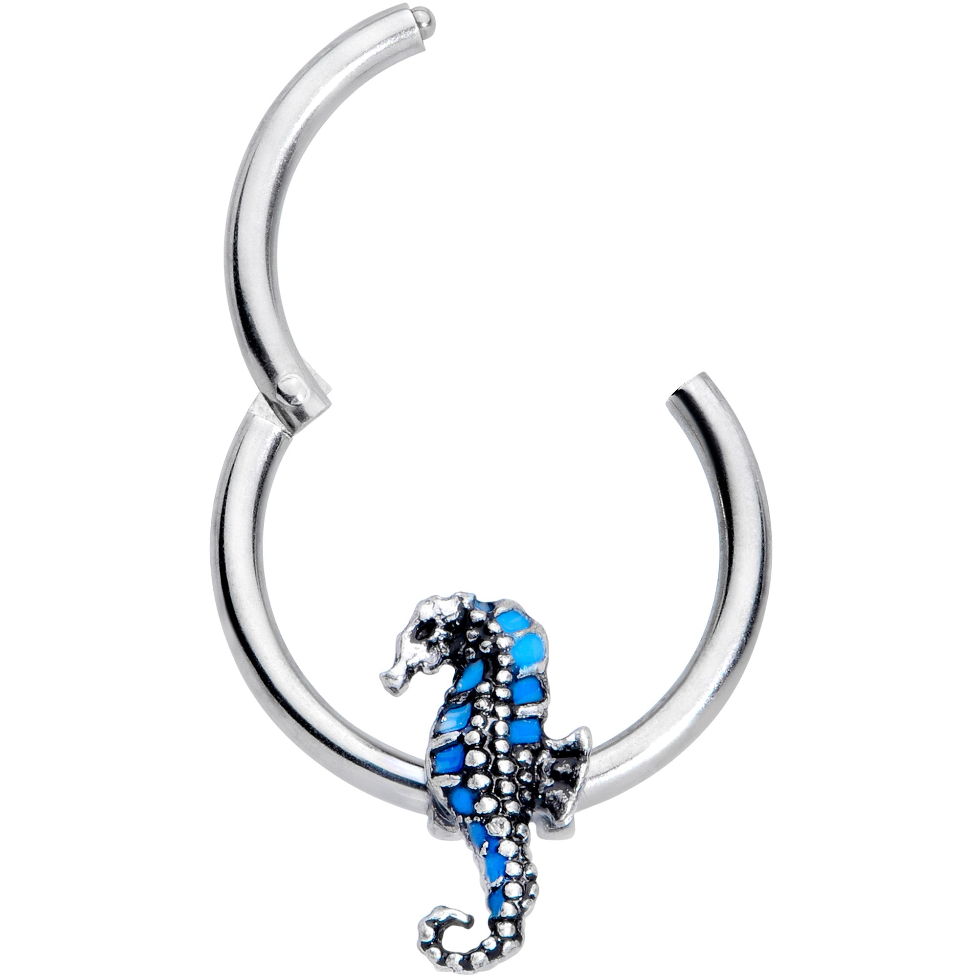 16G 3/8 Tiny Seahorse Nautical Hinged Segment Ring