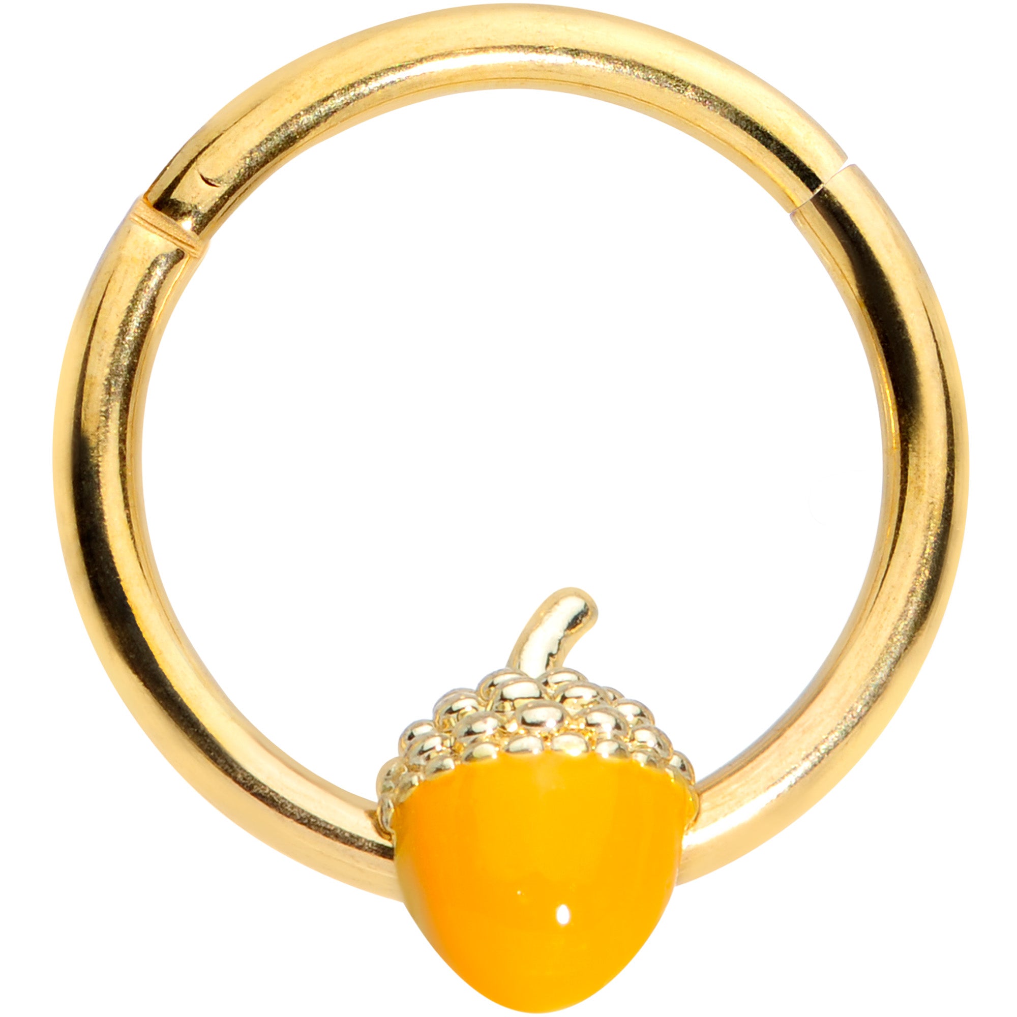 16G 3/8 Gold Tone Orange Acorn Hinged Segment Ring