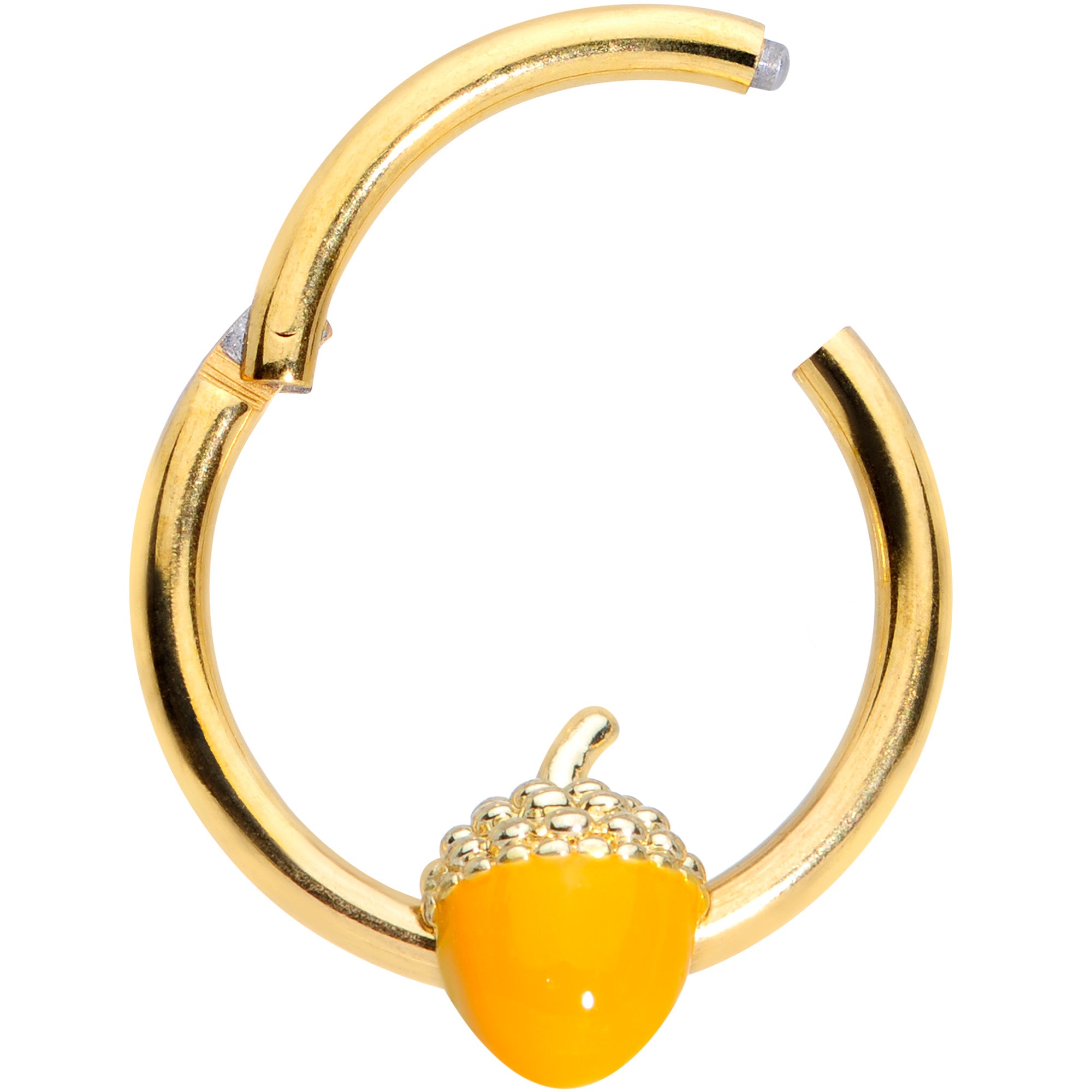 16G 3/8 Gold Tone Orange Acorn Hinged Segment Ring
