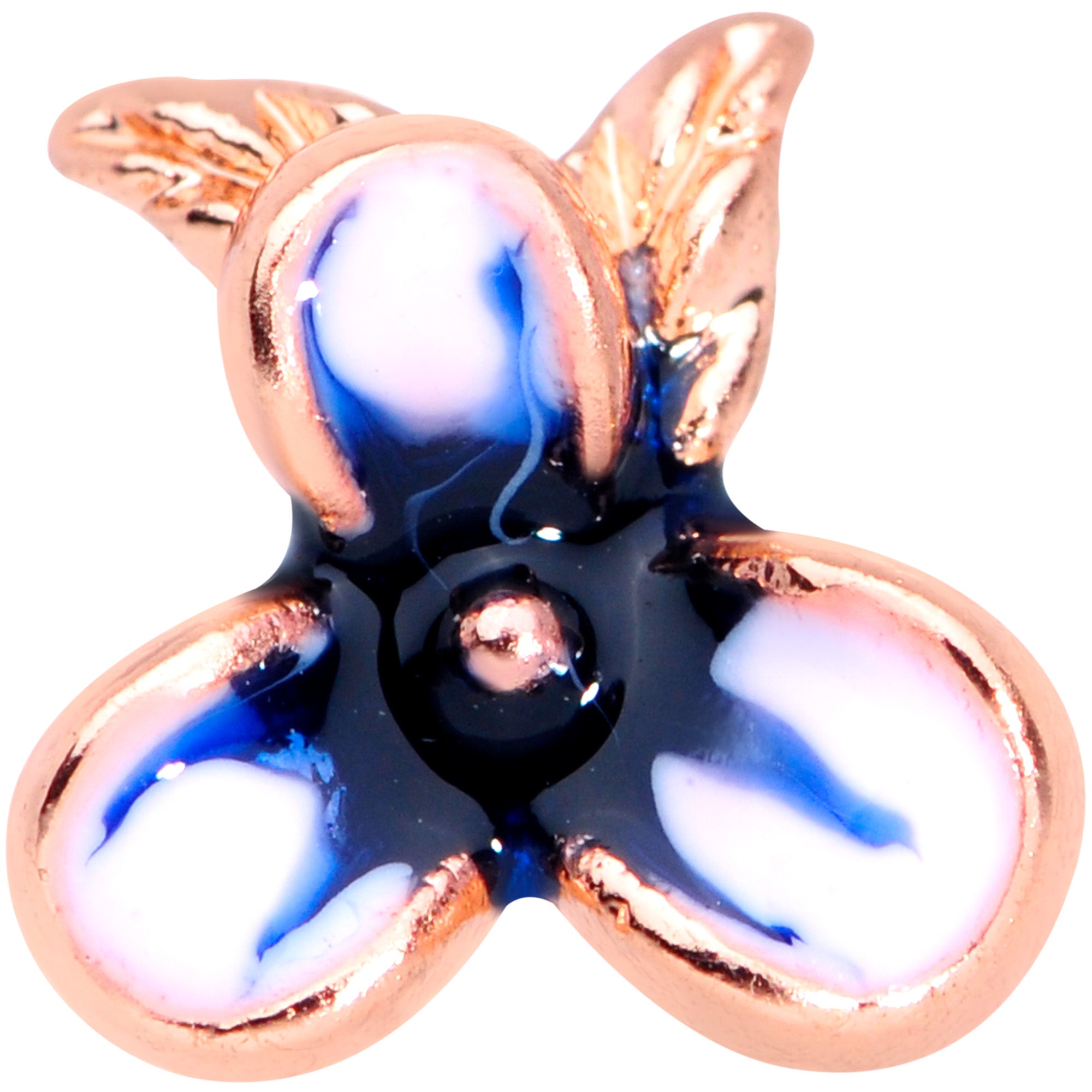 16G 5/16 Rose Gold Tone Blue Tropical Flower Labret Monroe Tragus