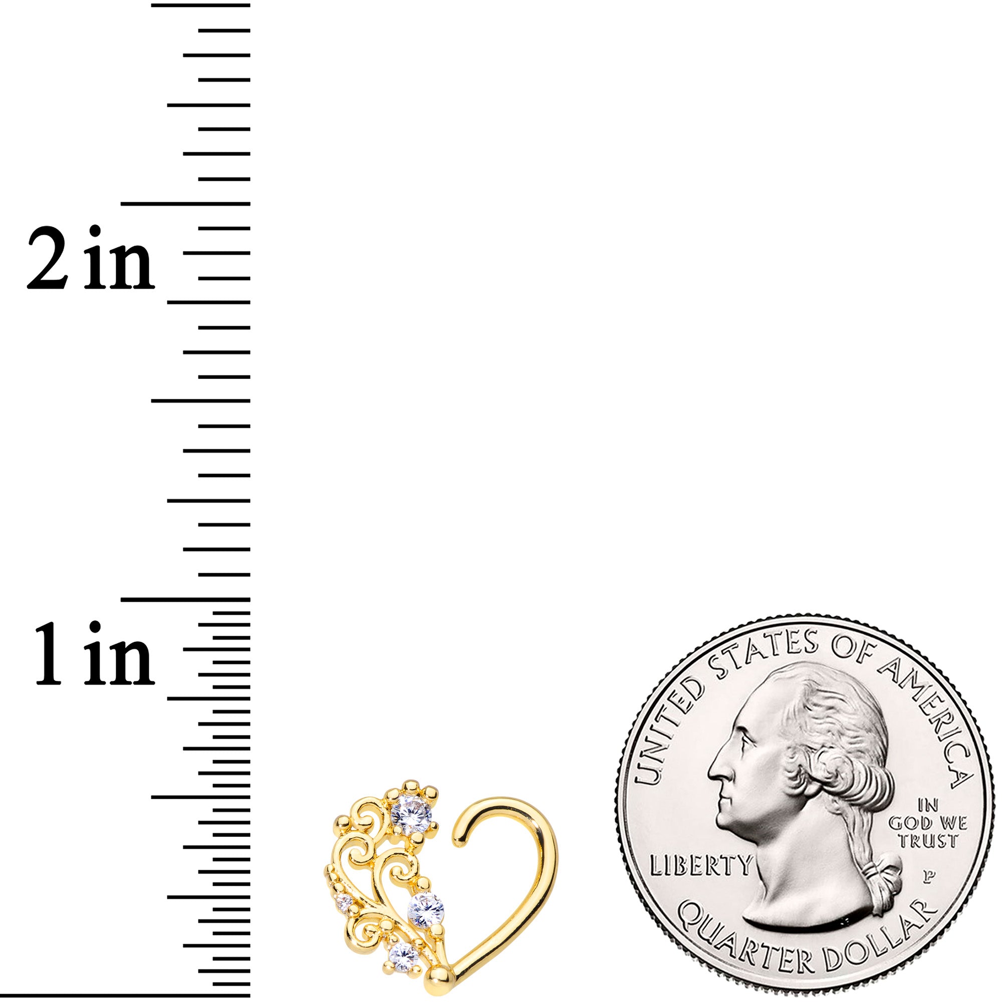 16G 3/8 Clear CZ Gem Gold Tone Wave Open Heart Right Closure Ring