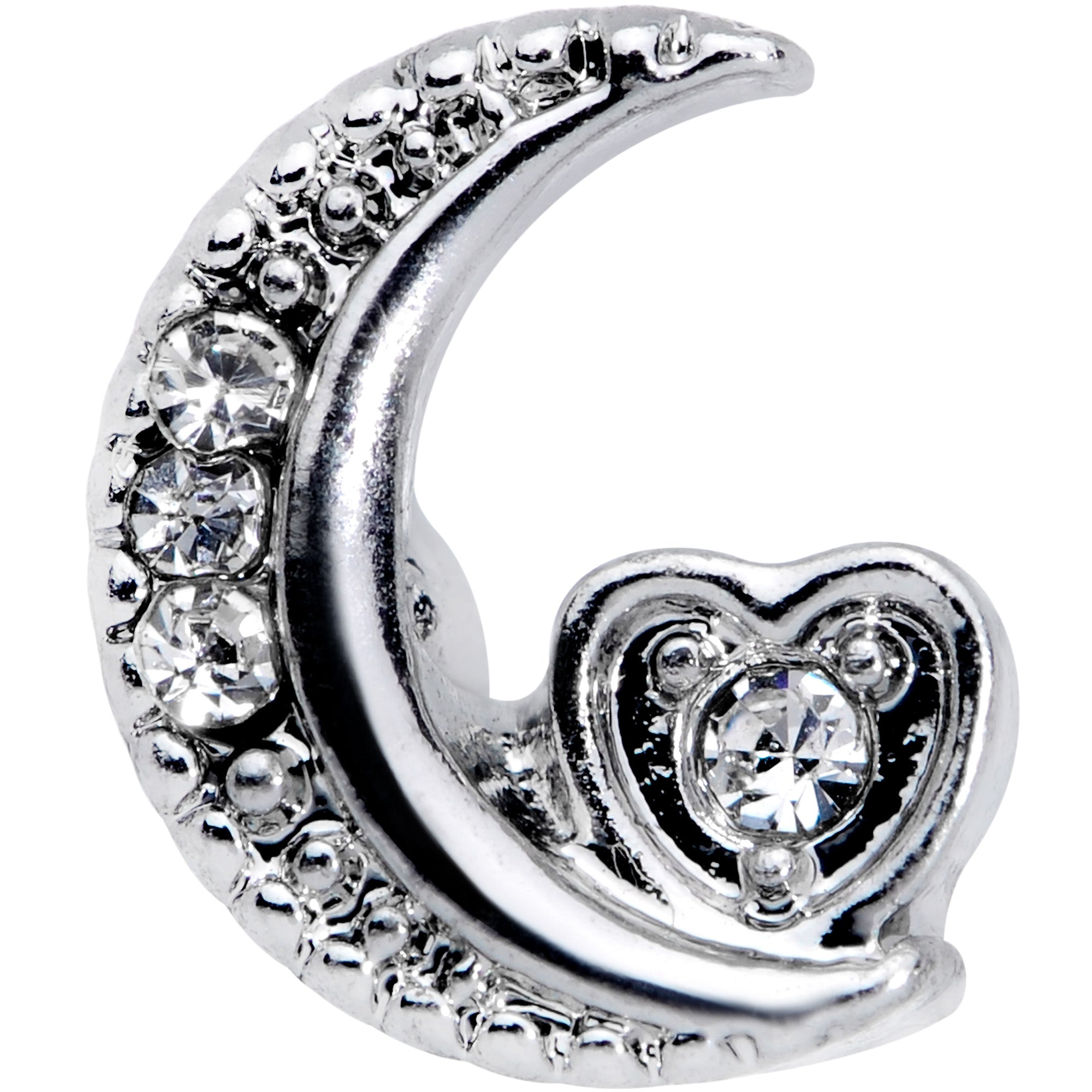 16G 1/4 Clear CZ Gem Moon Heart Cartilage Earring
