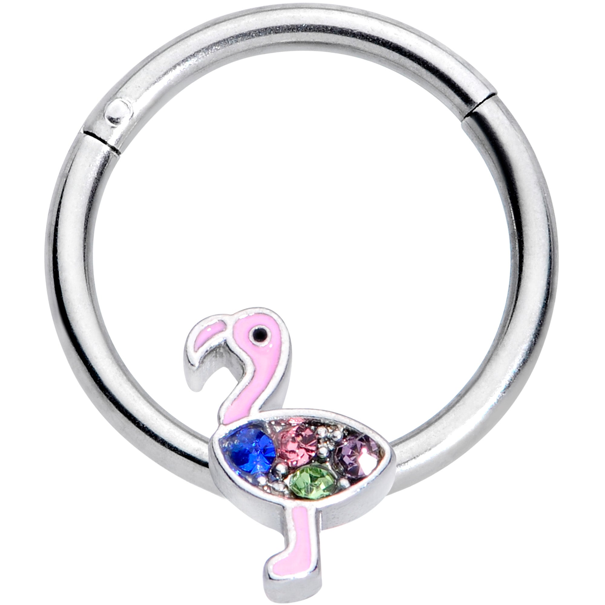 16G 3/8 Pink Blue Green Funky Flamingo Hinged Segment Ring