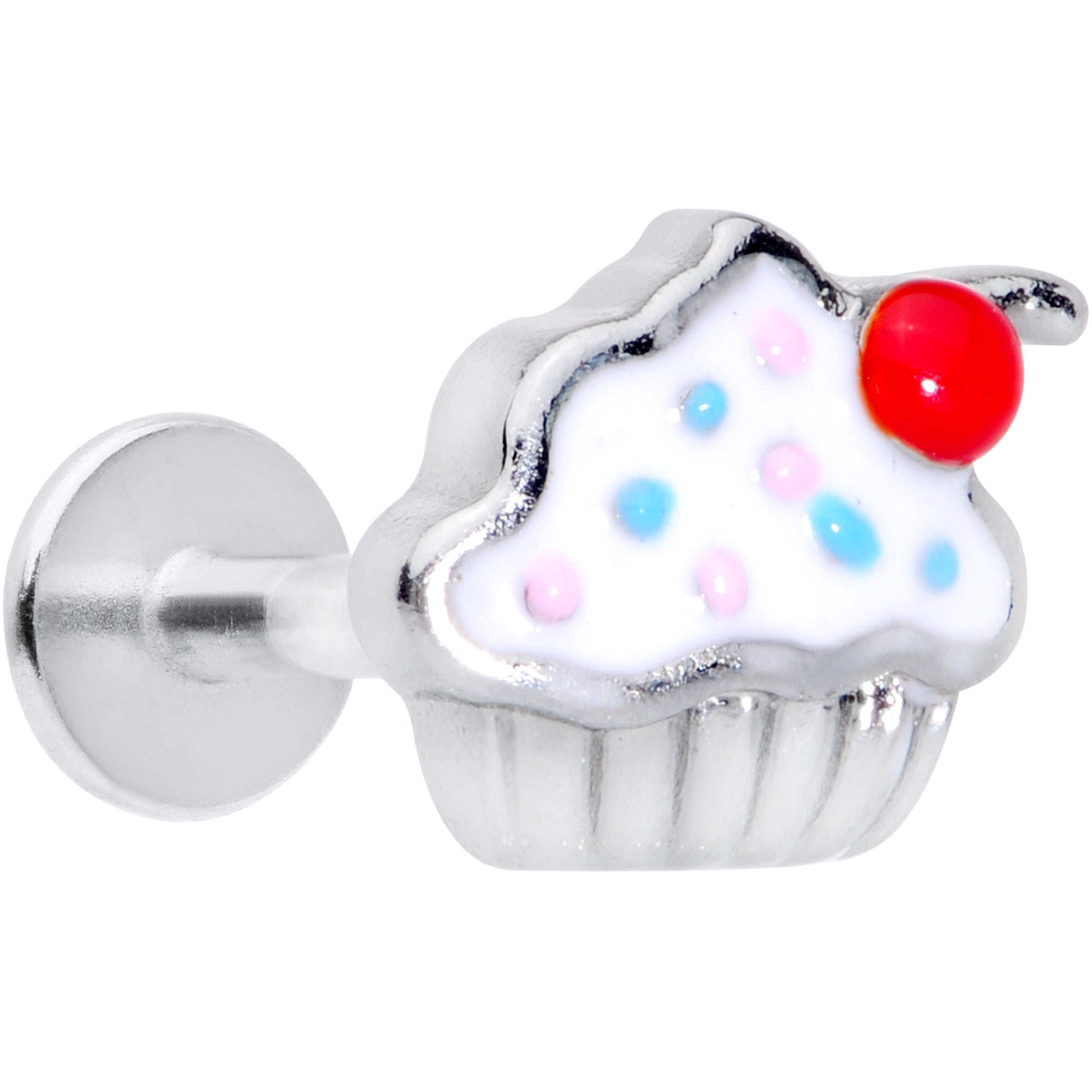 16G 5/16 Red White Sprinkle Cherry Cupcake Labret Monroe Tragus