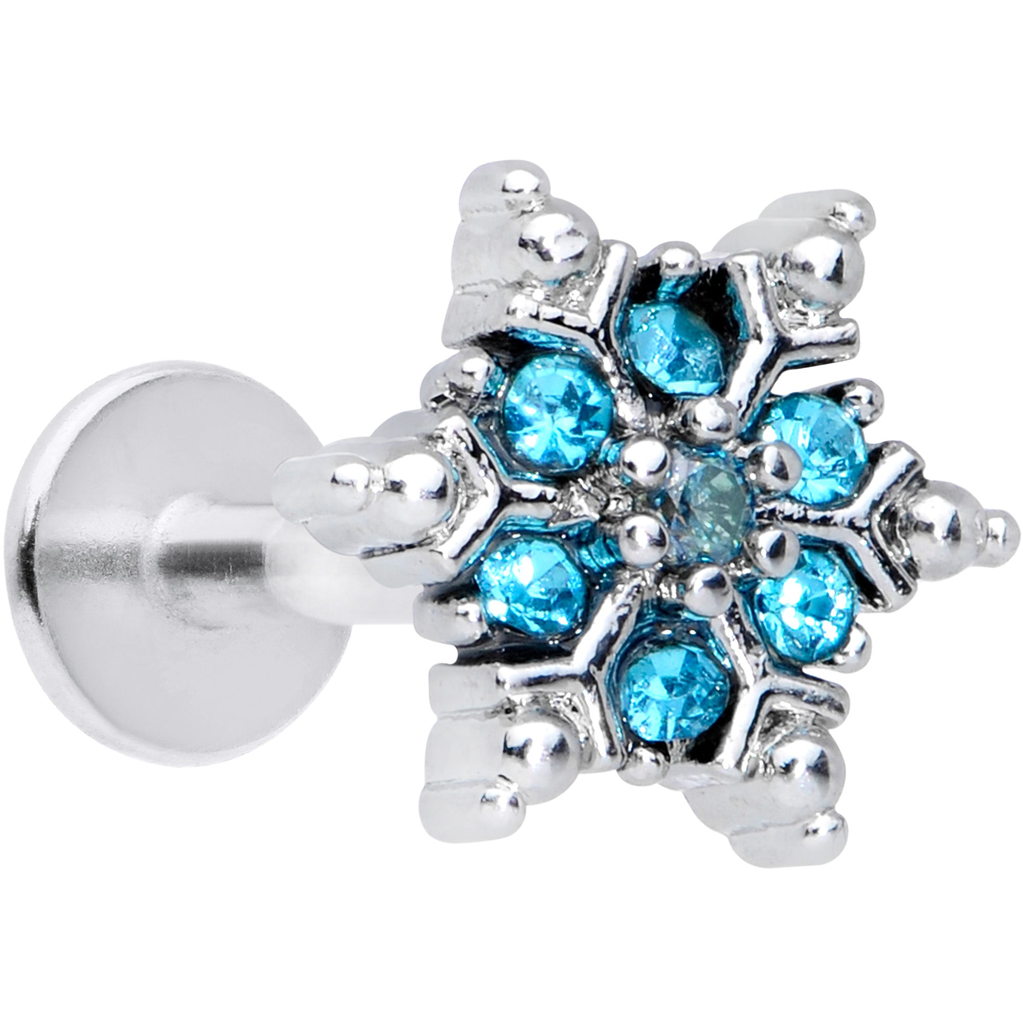16G 5/16 Aqua CZ Gem Snowflake Christmas Labret Monroe Tragus