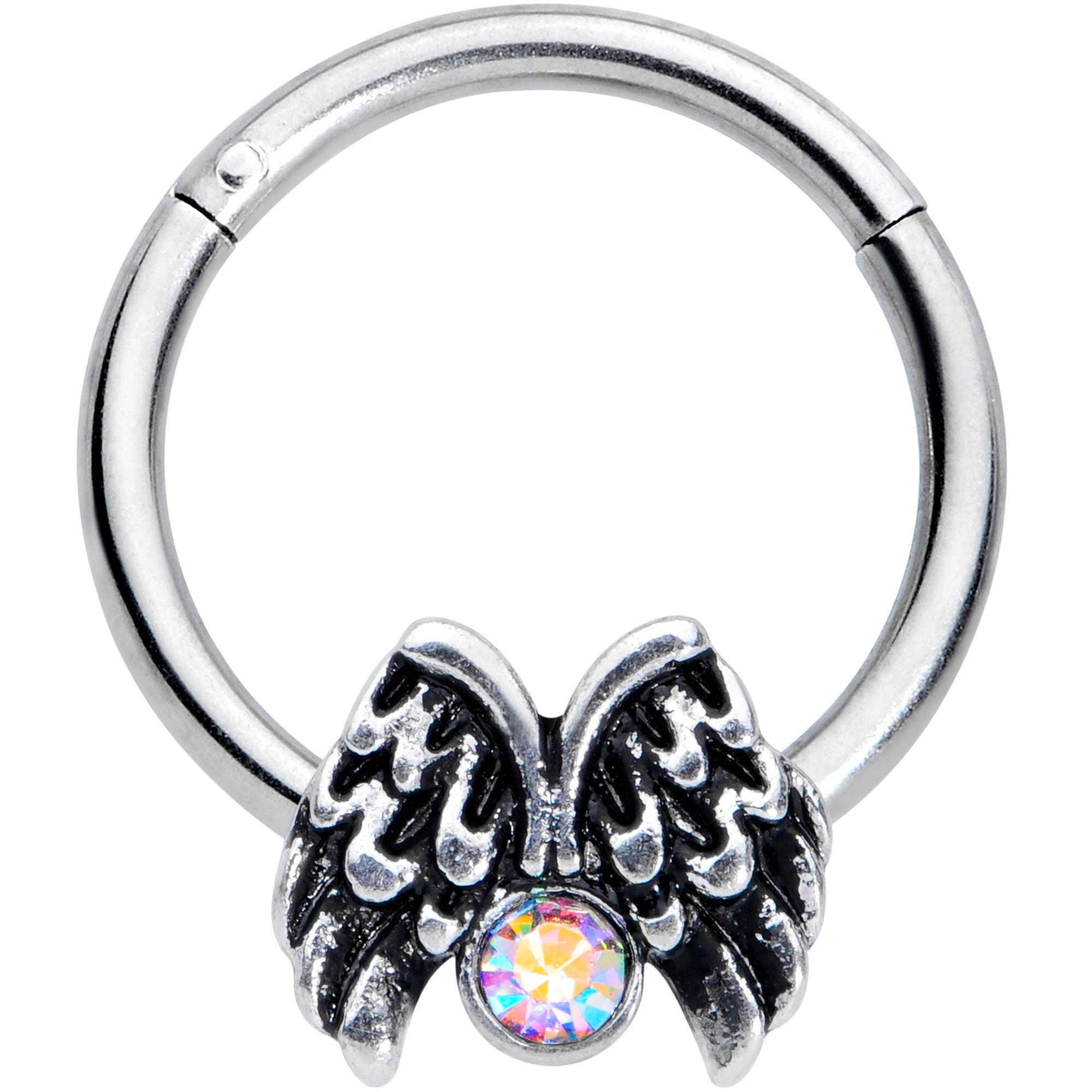 16G 3/8 Aurora Gem Holiday Angels Wings Hinged Segment Ring