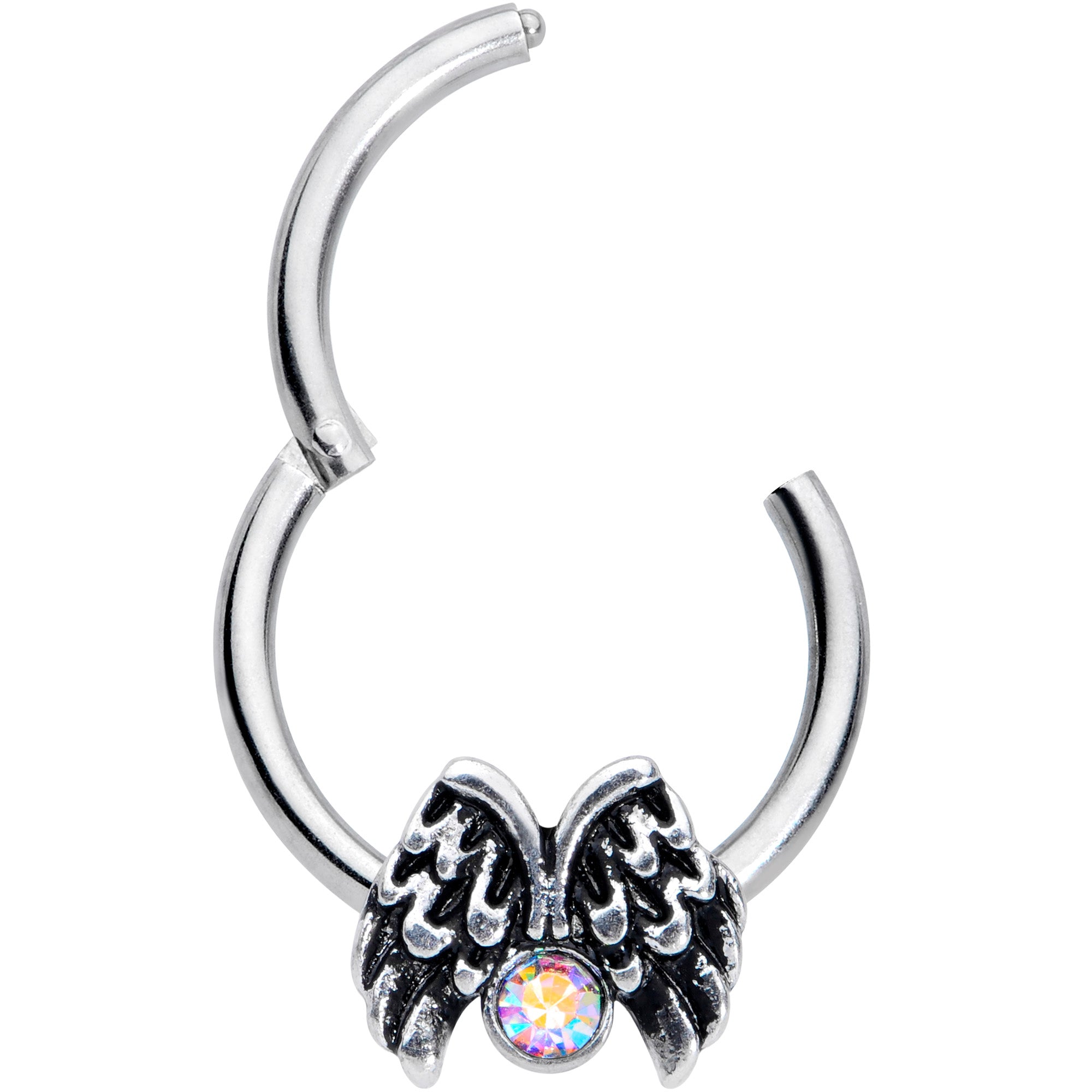 16G 3/8 Aurora Gem Holiday Angels Wings Hinged Segment Ring