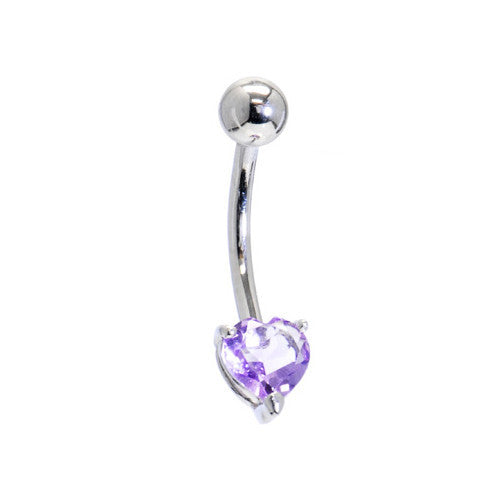 Solid 14KT White Gold Genuine Light Amethyst Heart Solitaire Belly Ring