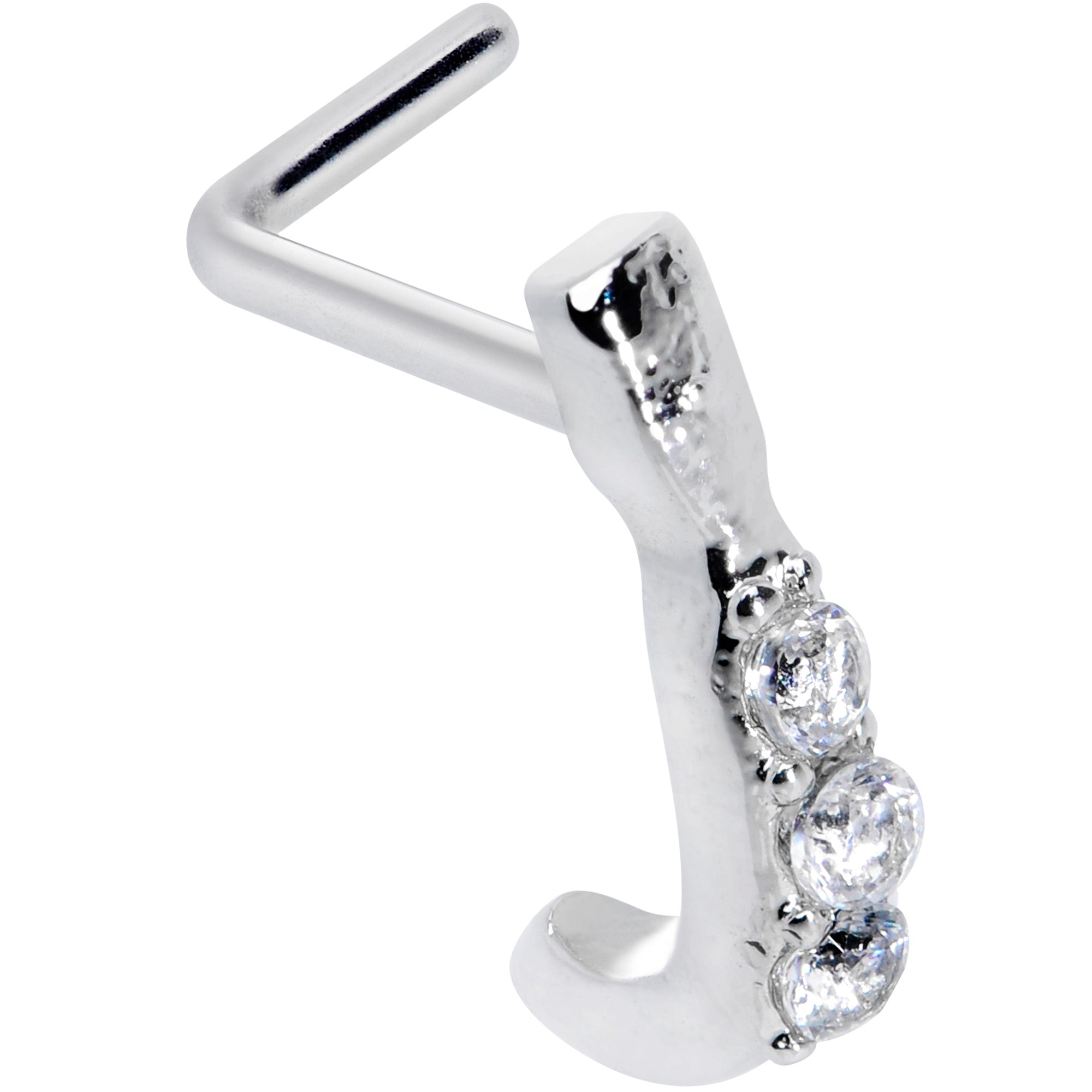 20G 5/16 Clear CZ Gem Trio Graceful Faux Hoop L Shaped Nose Ring
