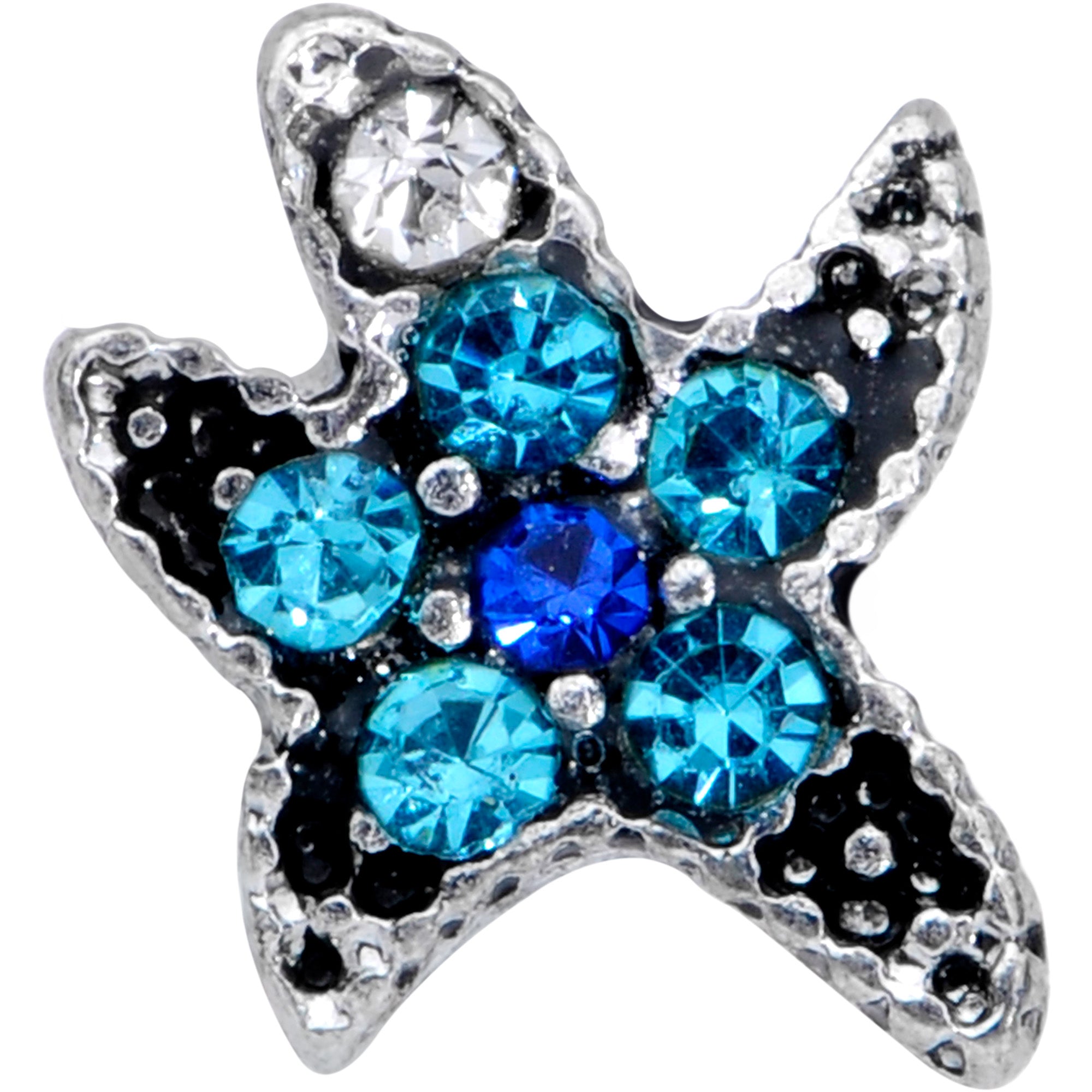 16G 1/4 Aqua Blue Gem Starfish Cartilage Tragus Earring