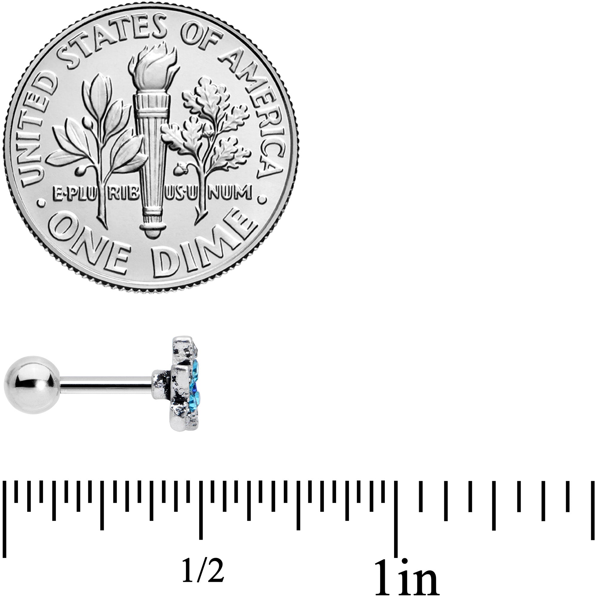 16G 1/4 Aqua Blue Gem Starfish Cartilage Tragus Earring