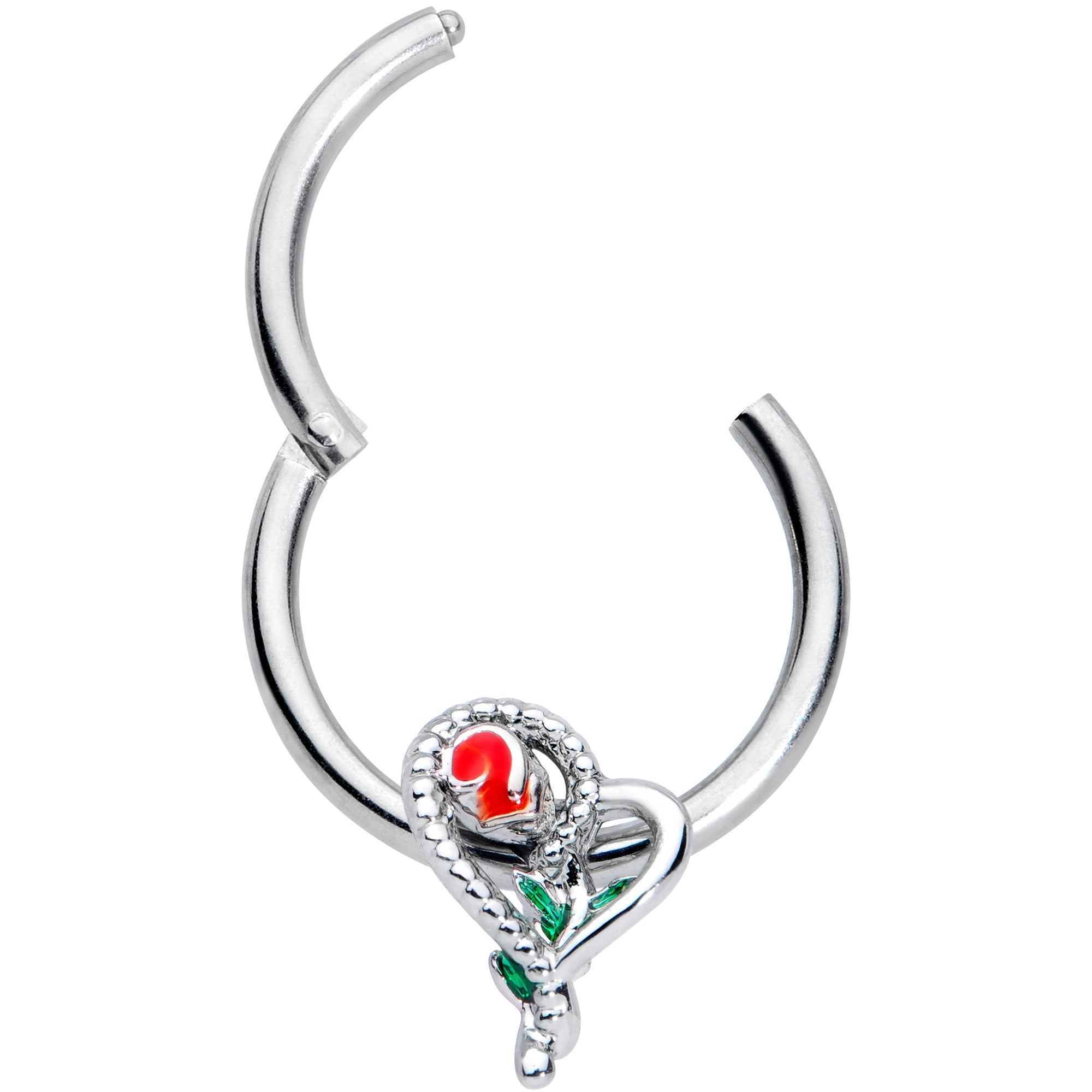 16G 3/8 Green Gem Snake Heart Rose Flower Hinged Segment Ring