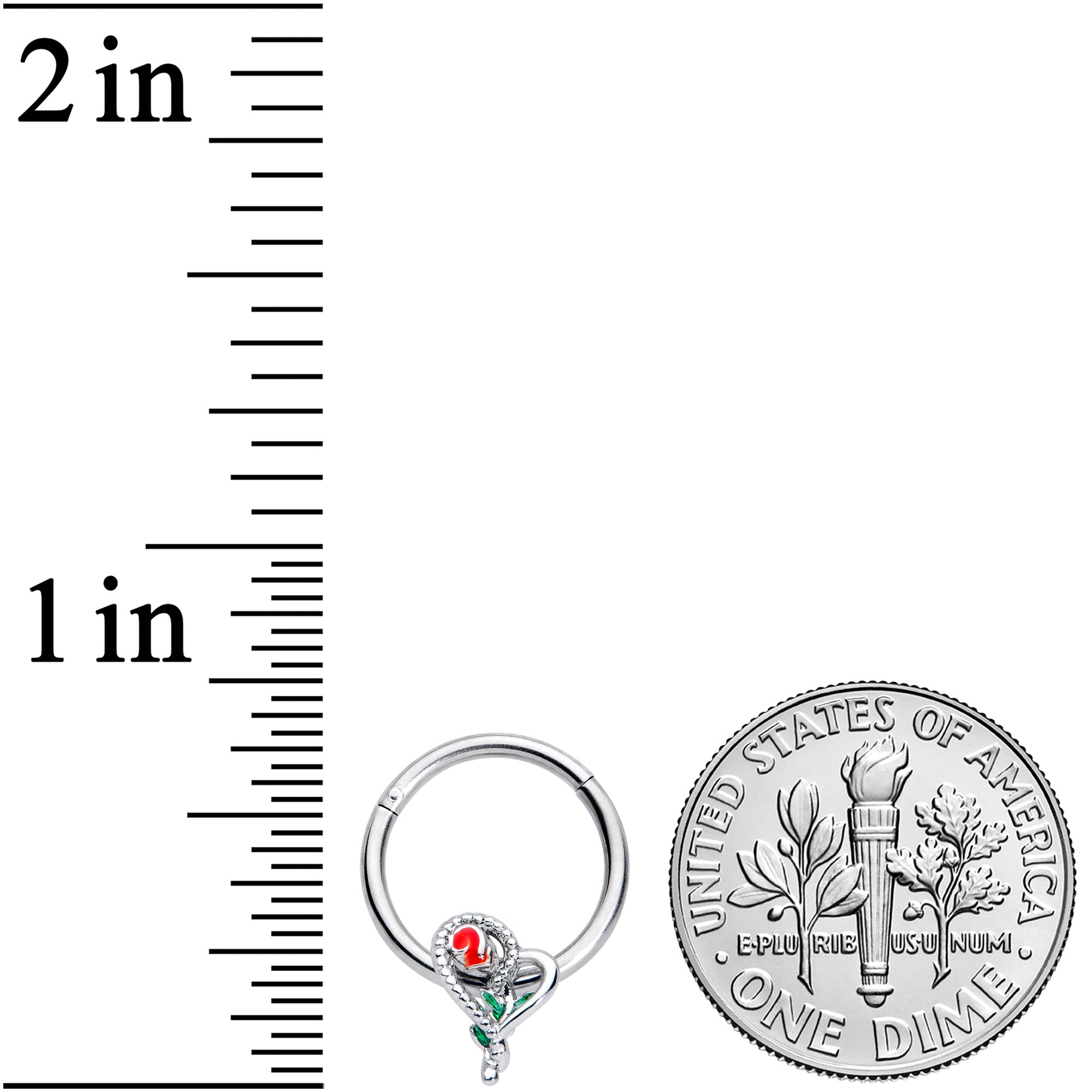 16G 3/8 Green Gem Snake Heart Rose Flower Hinged Segment Ring