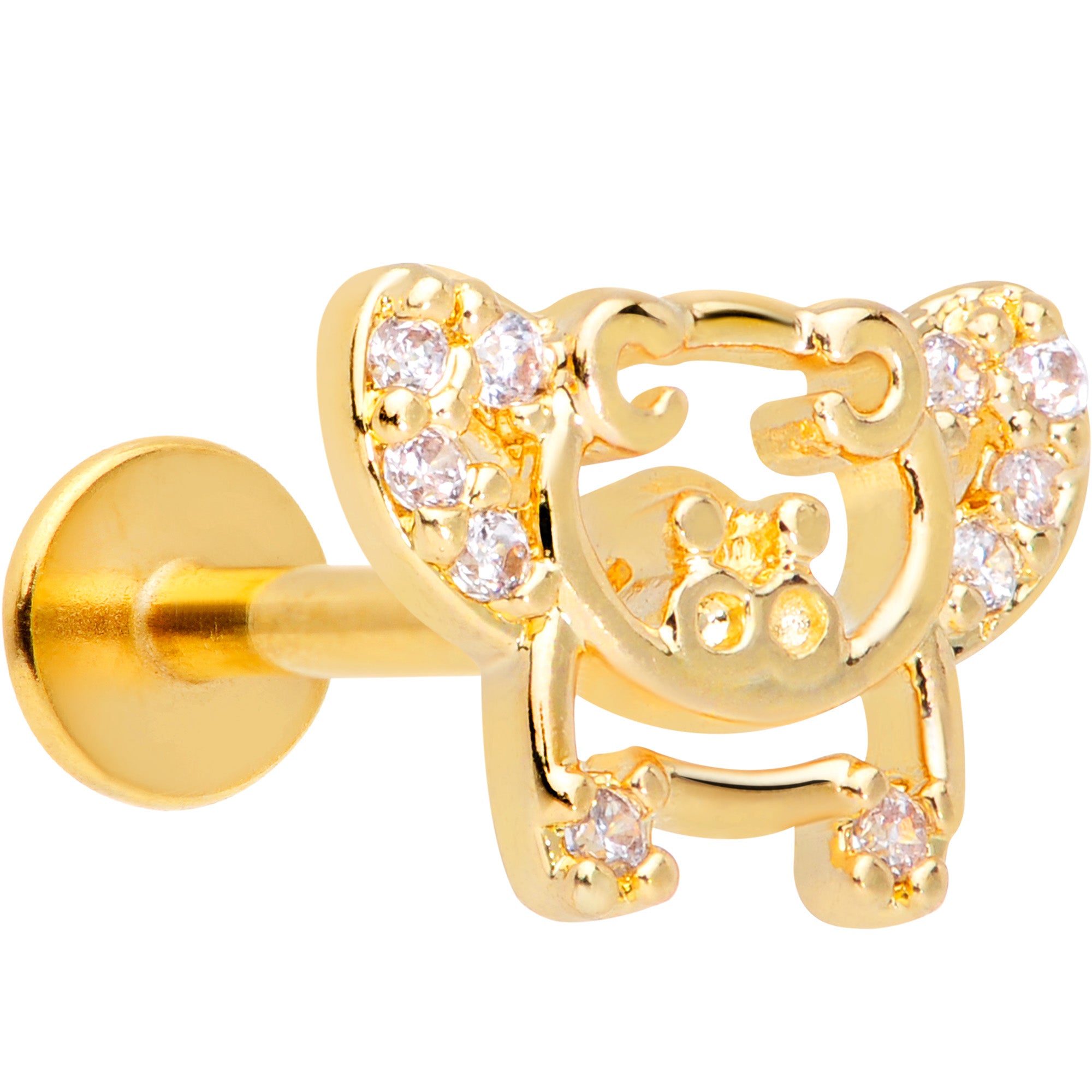 16G 5/16 Clear Gem Gold Tone Flying Pigs Labret Monroe Tragus