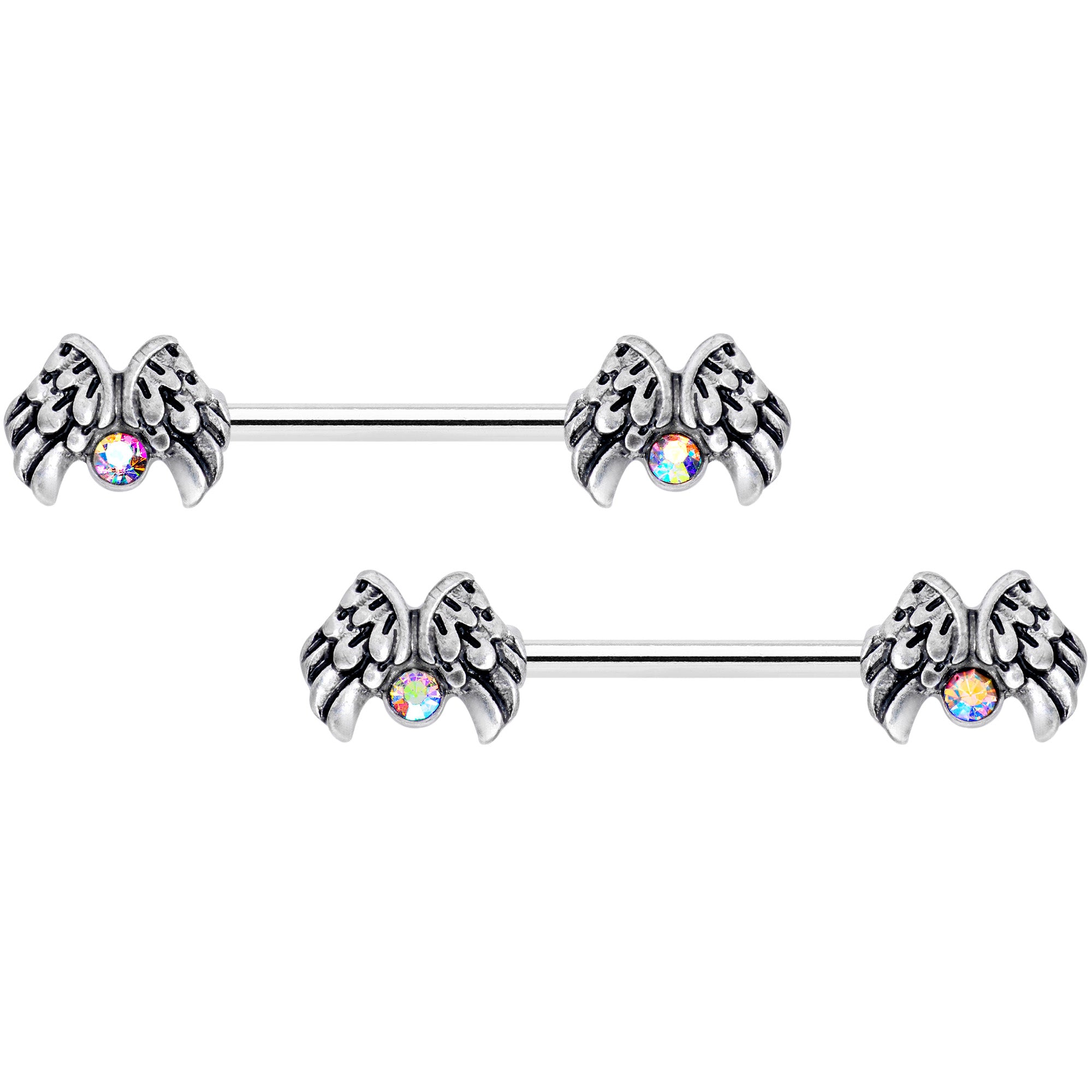 14G 5/8 Aurora Gem Holiday Angels Wings Barbell Nipple Ring Set