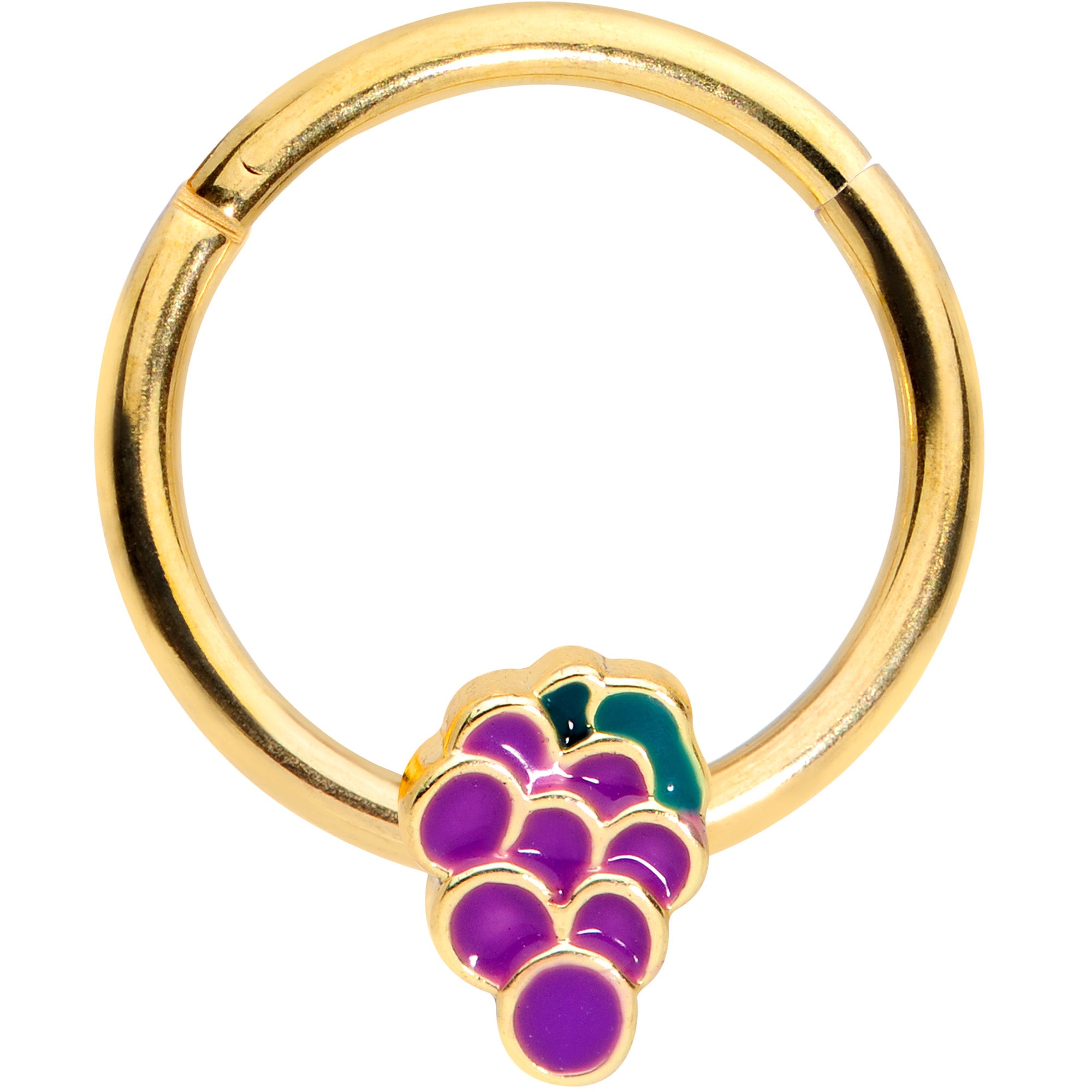 16G 3/8 Gold Tone Sweet Purple Grapes Hinged Segment Ring