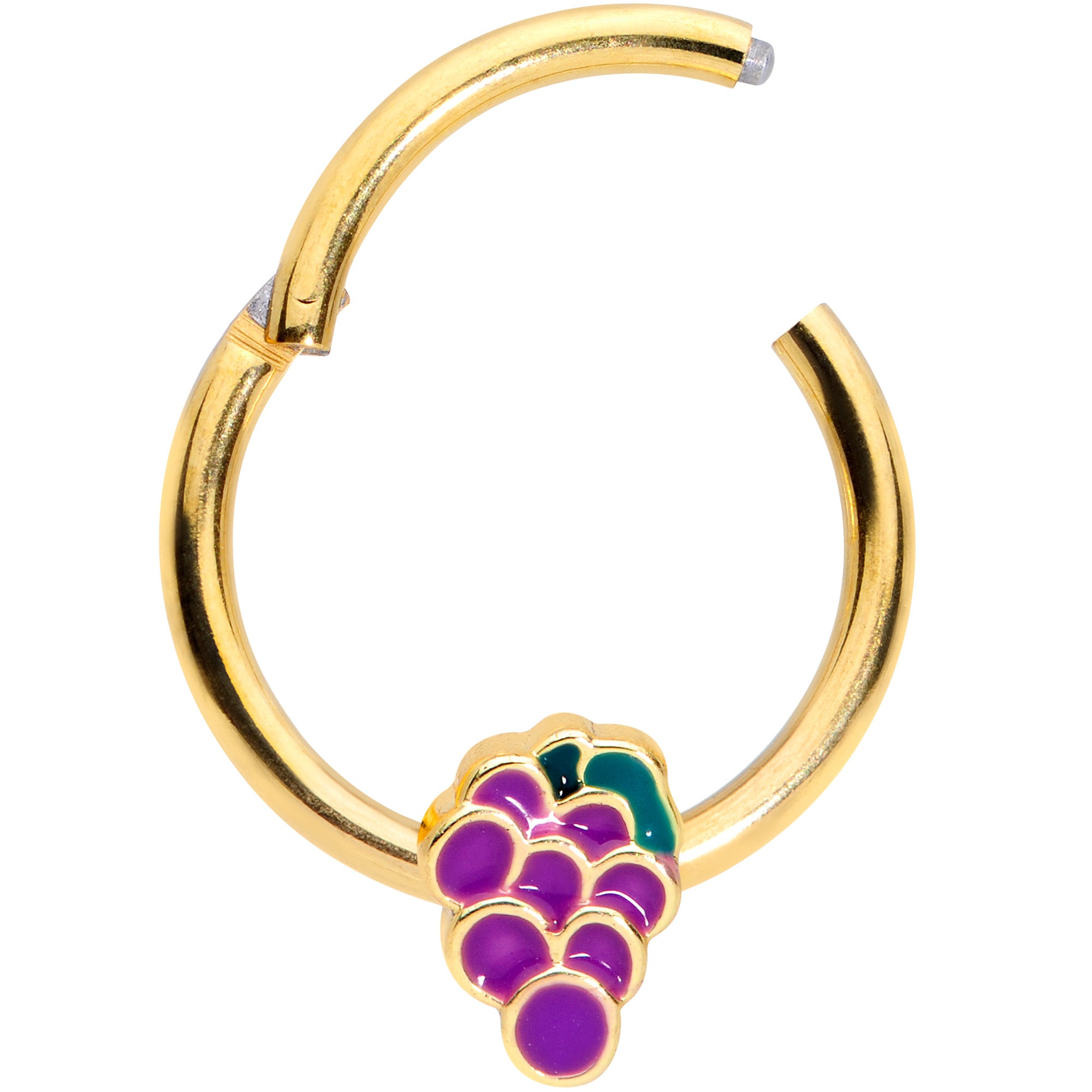 16G 3/8 Gold Tone Sweet Purple Grapes Hinged Segment Ring
