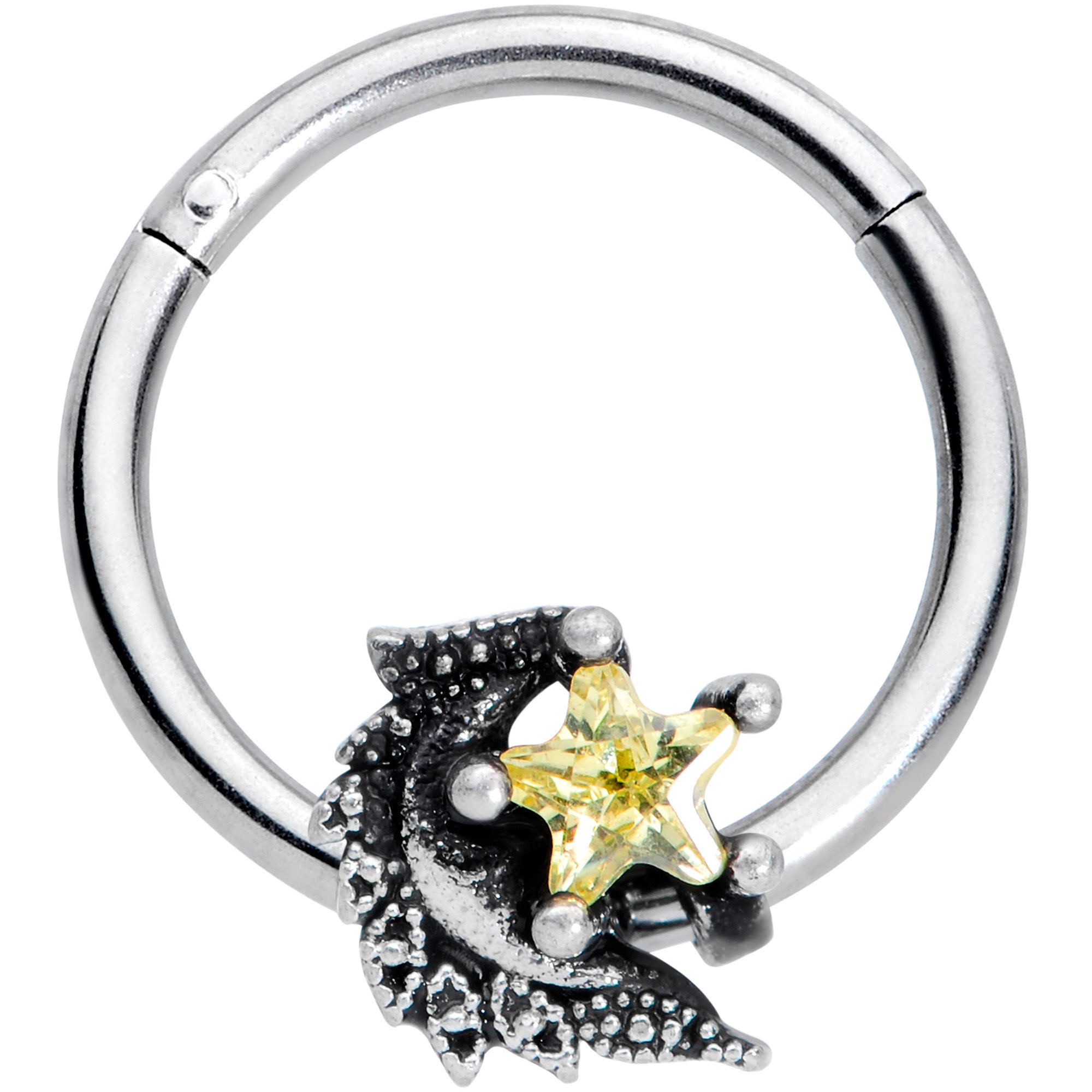 16G 3/8 Yellow Gem Shooting Star Hinged Segment Ring