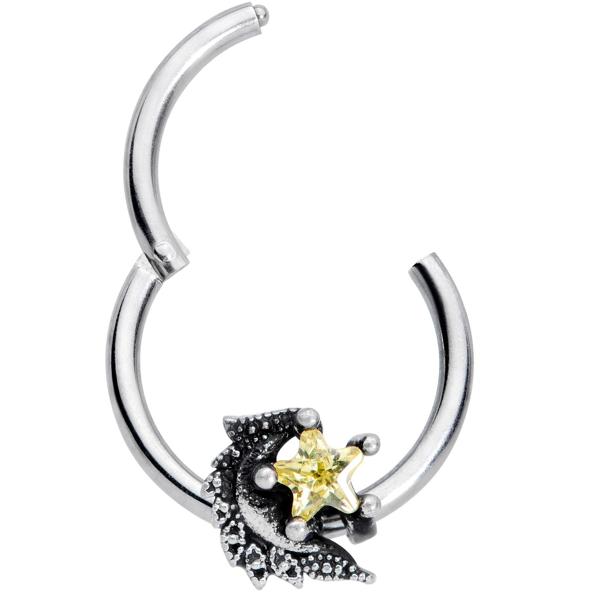 16G 3/8 Yellow Gem Shooting Star Hinged Segment Ring