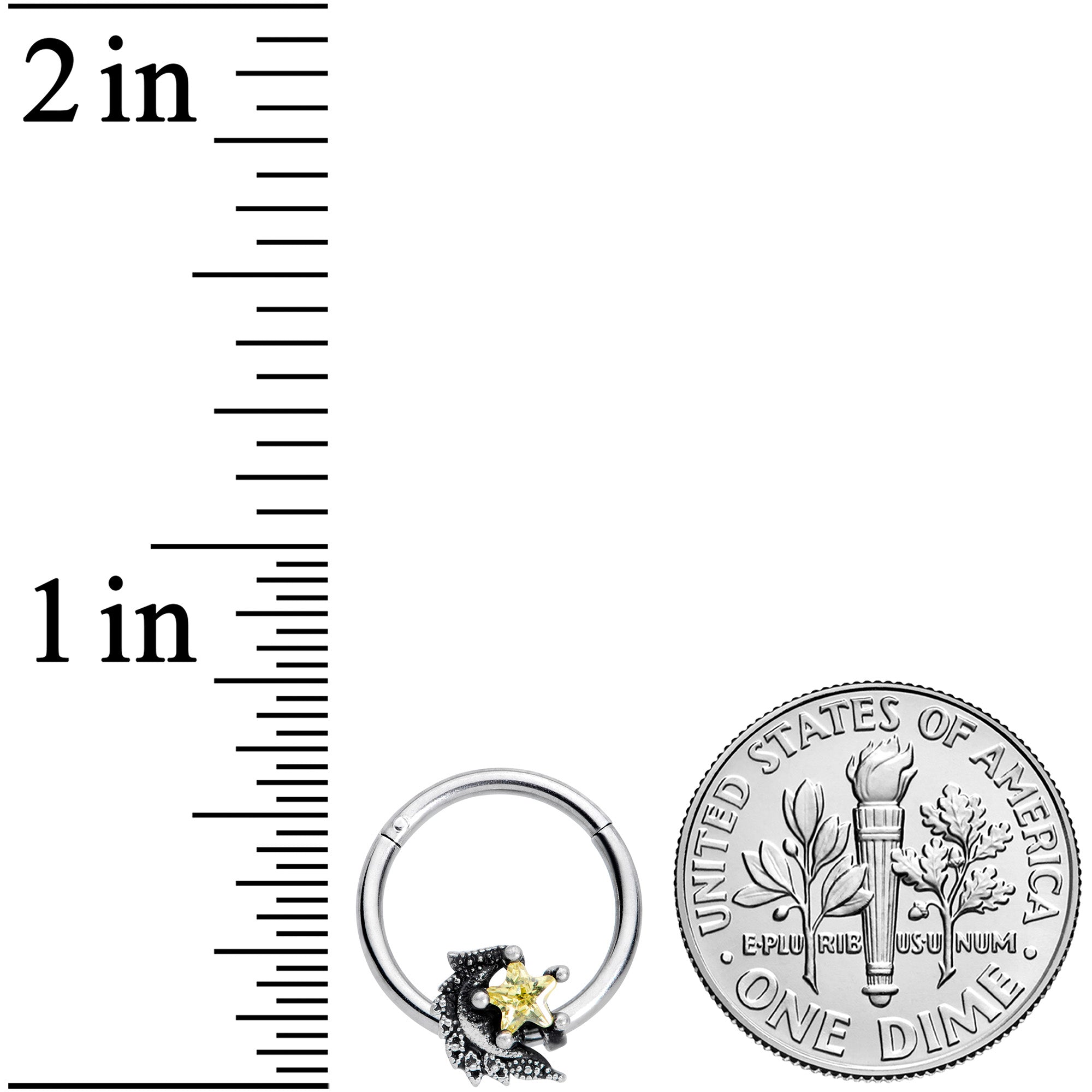 16G 3/8 Yellow Gem Shooting Star Hinged Segment Ring