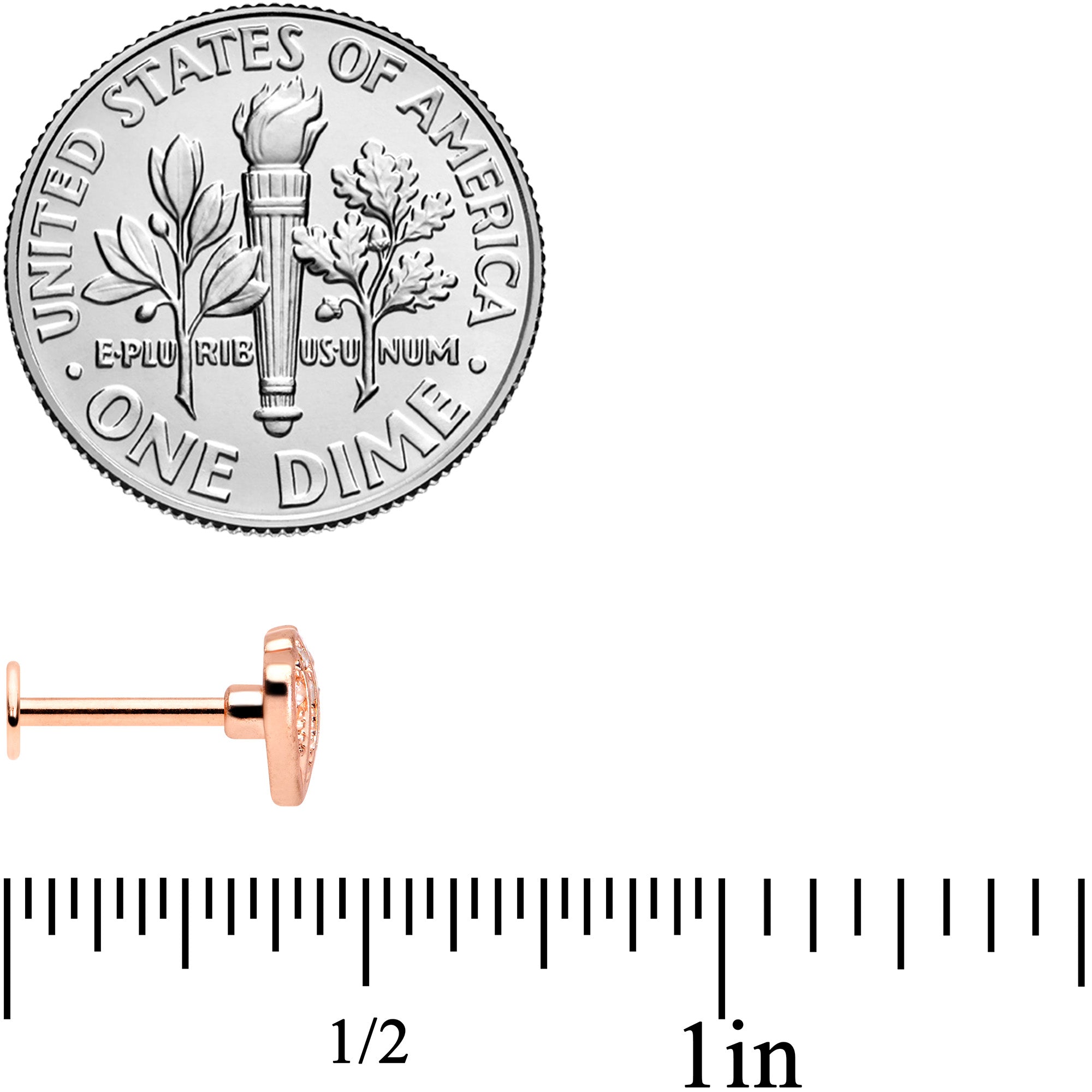 16G 5/16 Clear Gem Rose Gold Tone Shell Labret Monroe Tragus