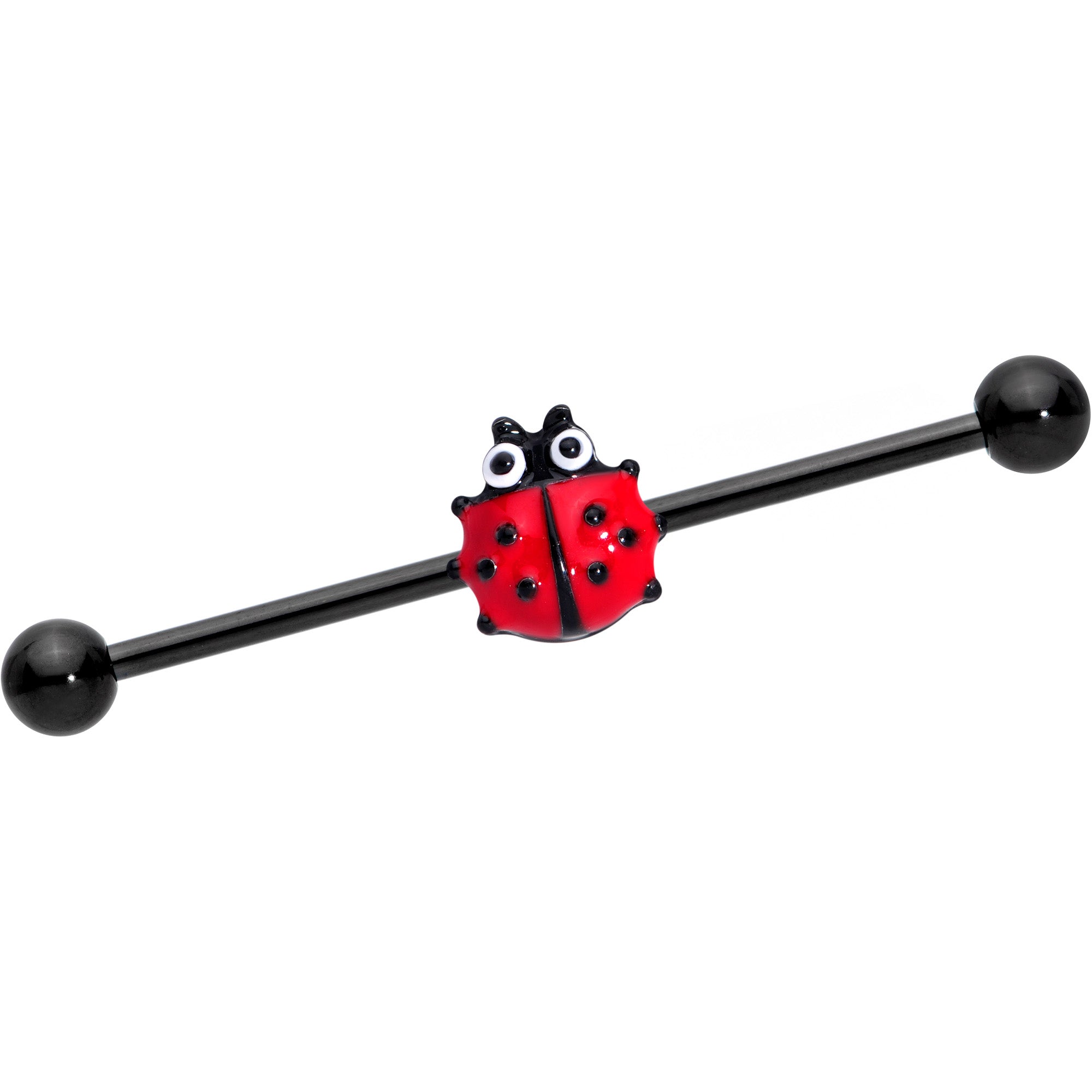 14G Black Polka Dot Ladybug Industrial Barbell 38mm