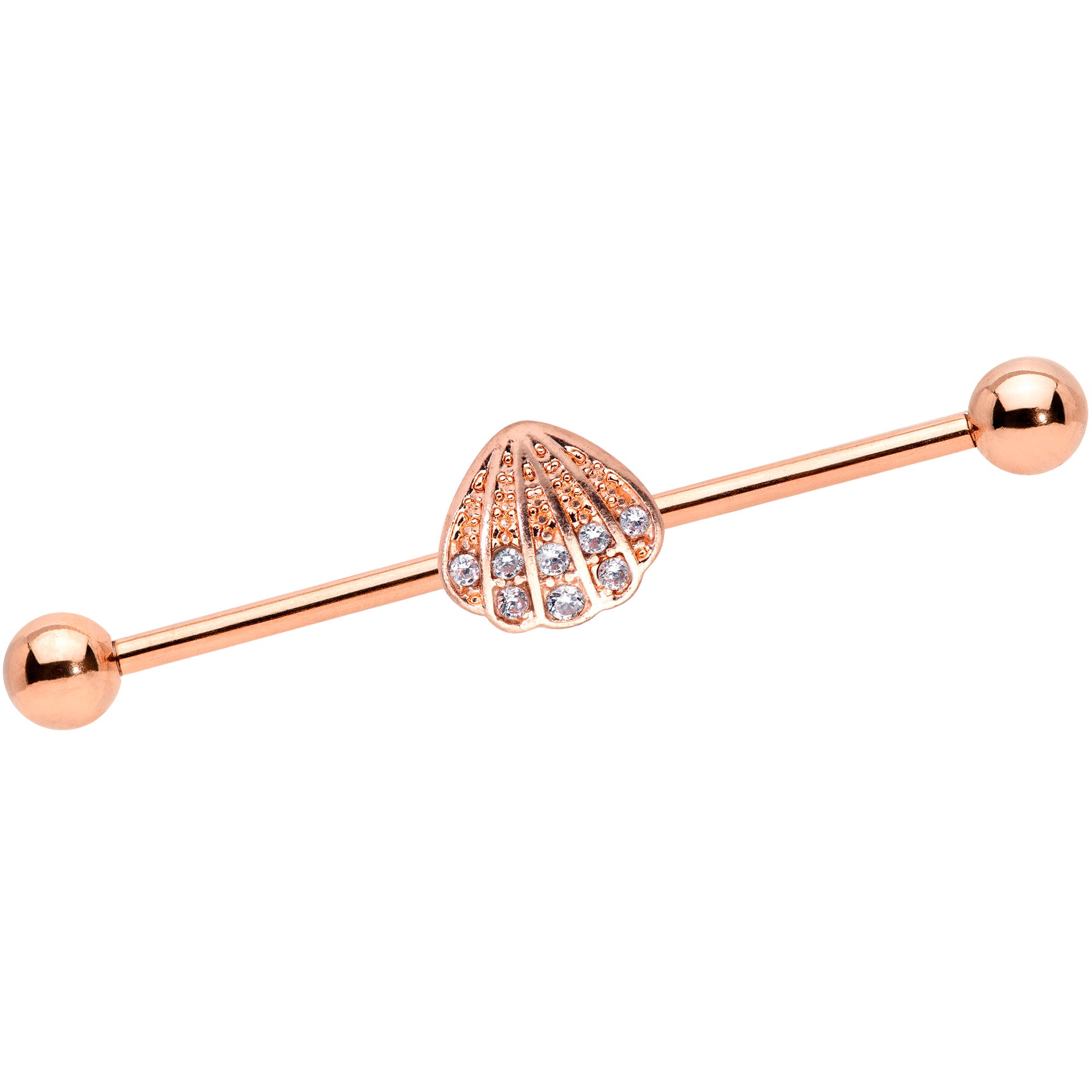 14G Clear Gem Rose Gold Tone Shell Industrial Barbell 38mm