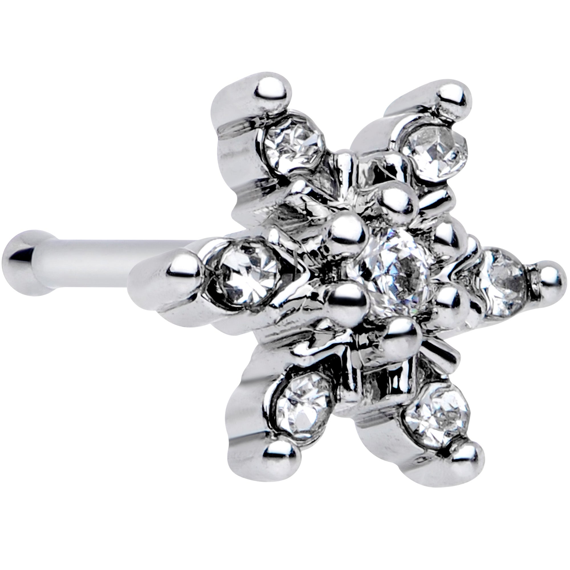 20G 1/4 Clear CZ Gem Snowflake Christmas Nose Bone
