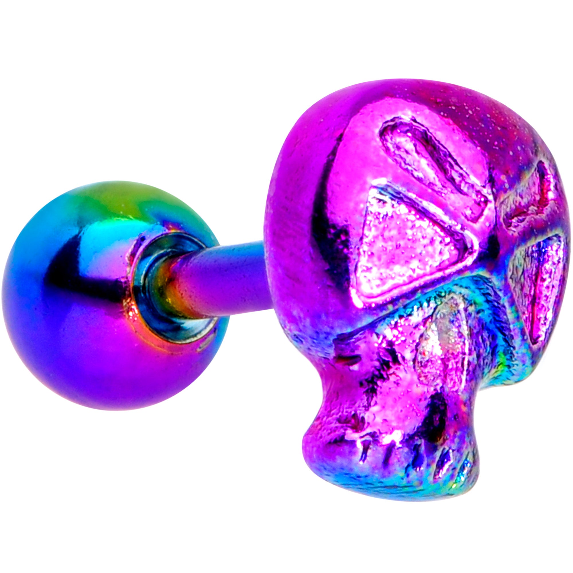 16G 1/4 Rainbow Plated Scary Skull Cartilage Tragus Earring