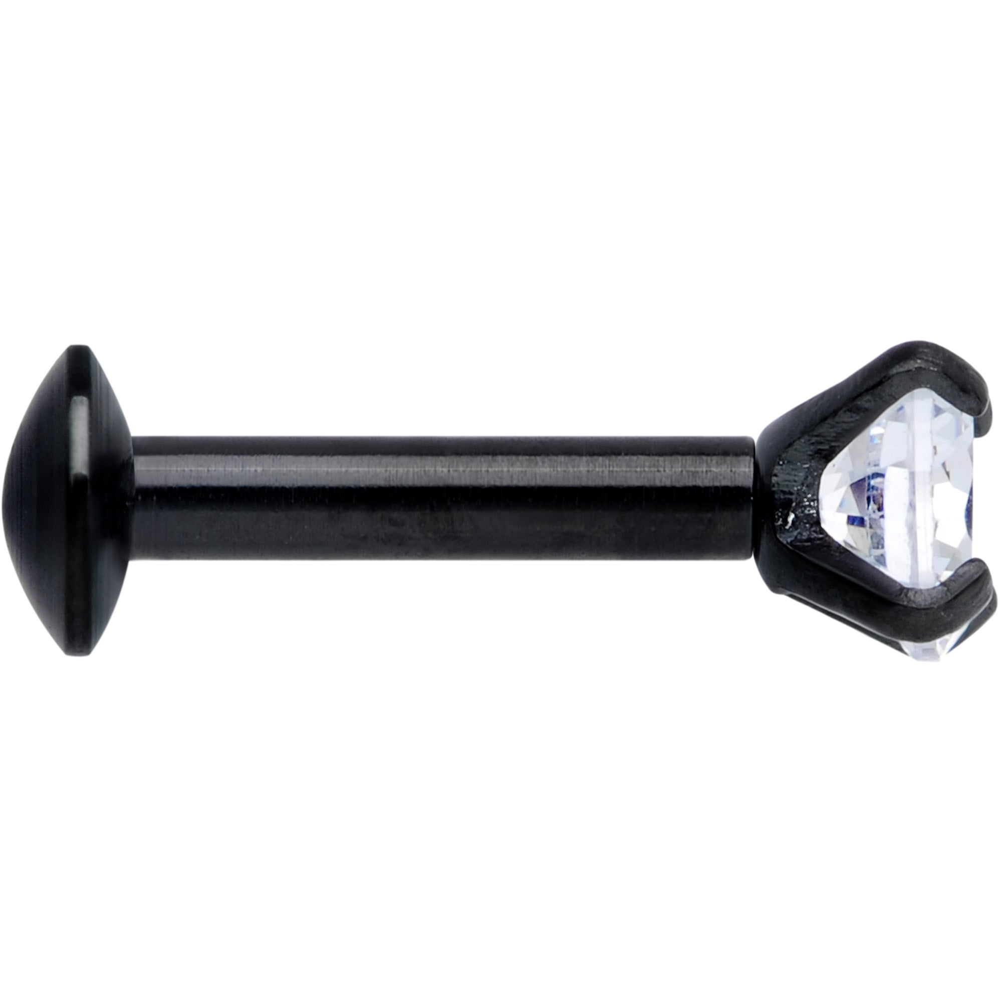 16G 1/4 CZ Gem Black 3mm Threadless Push In Labret Tragus