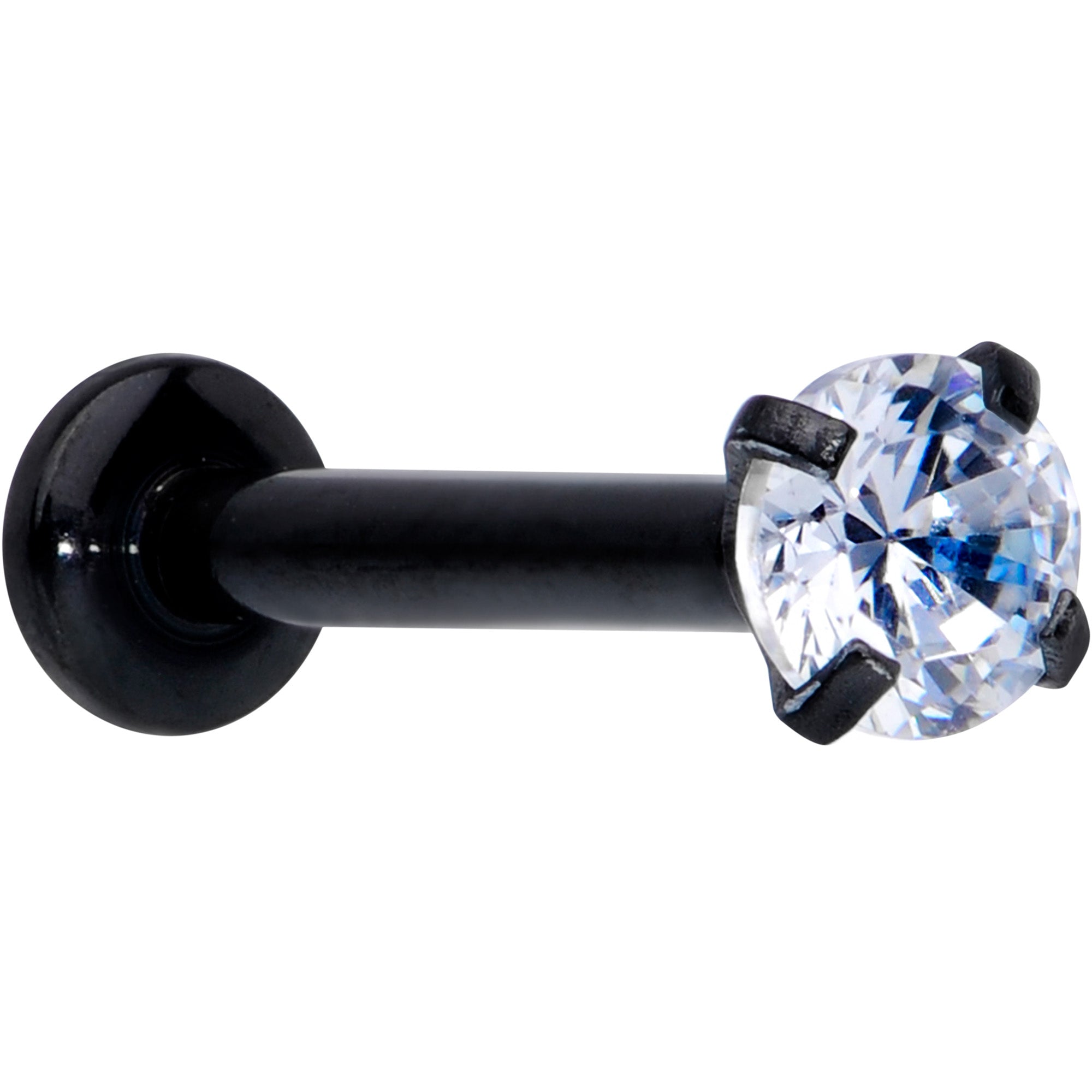 16G 5/16 CZ Gem Black 3mm Threadless Push In Labret Tragus
