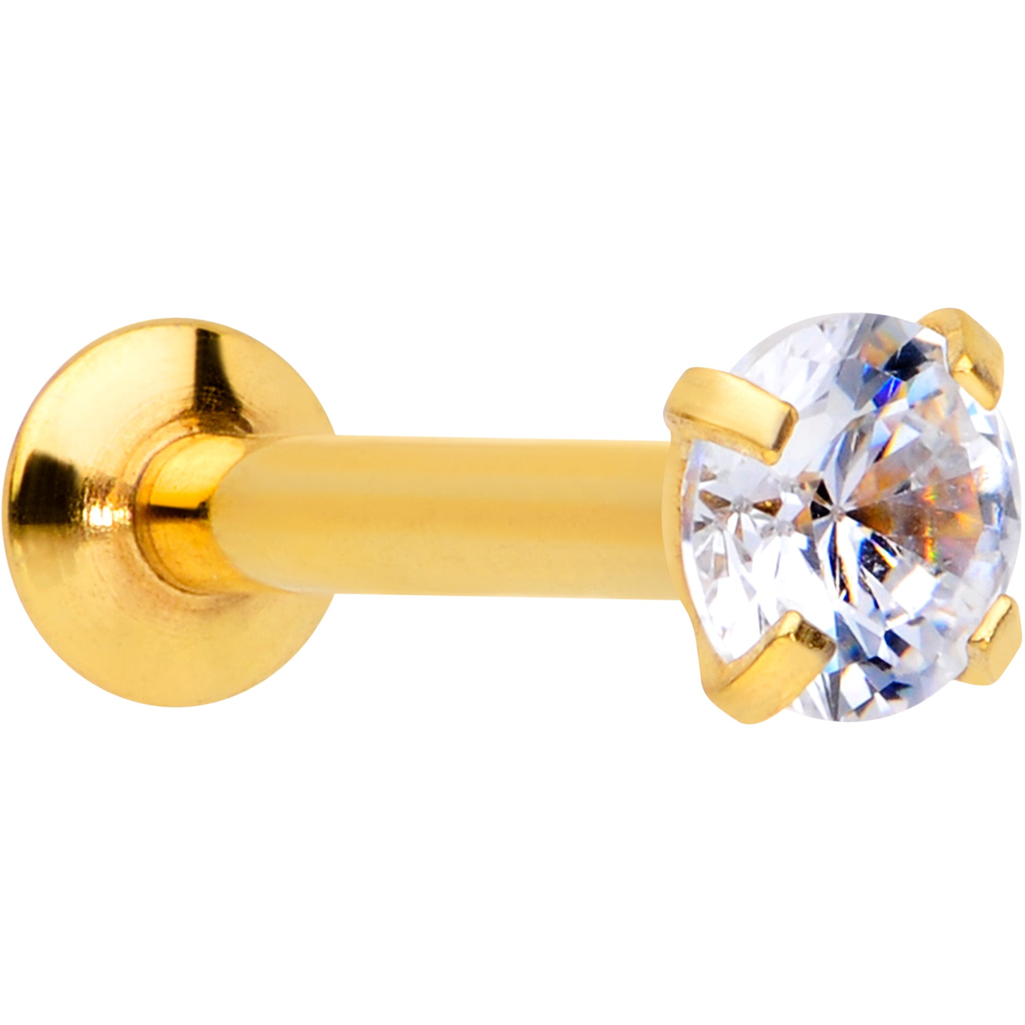 16G 5/16 CZ Gem Gold PVD 3mm Threadless Push In Labret Tragus