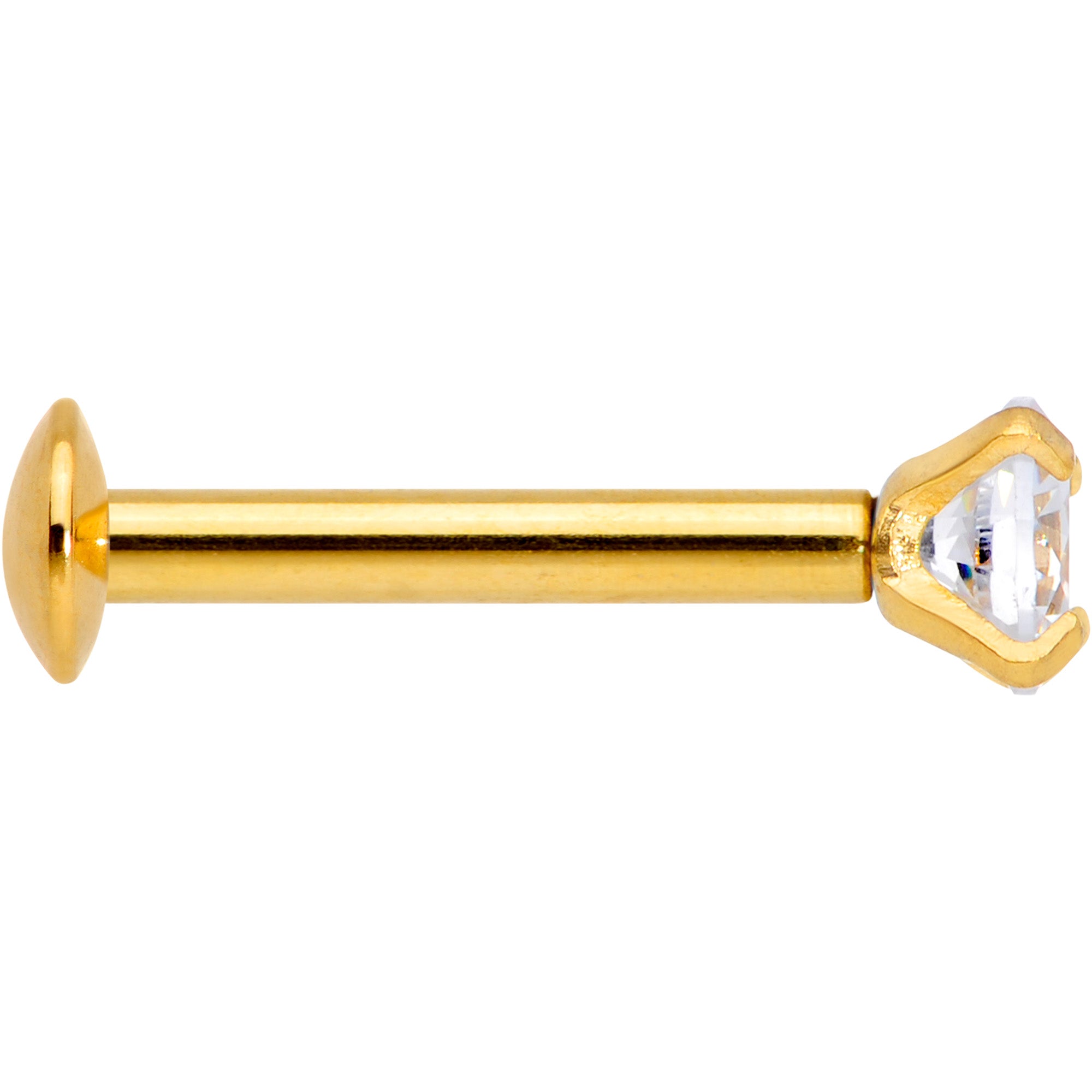 16G 5/16 CZ Gem Gold PVD 3mm Threadless Push In Labret Tragus
