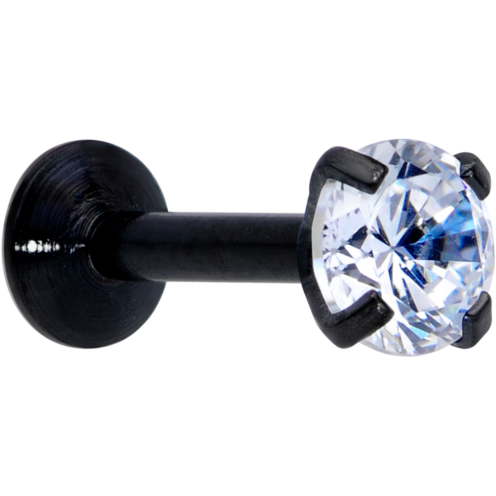 18G 1/4 CZ Gem Black 3mm Threadless Push In Labret Tragus