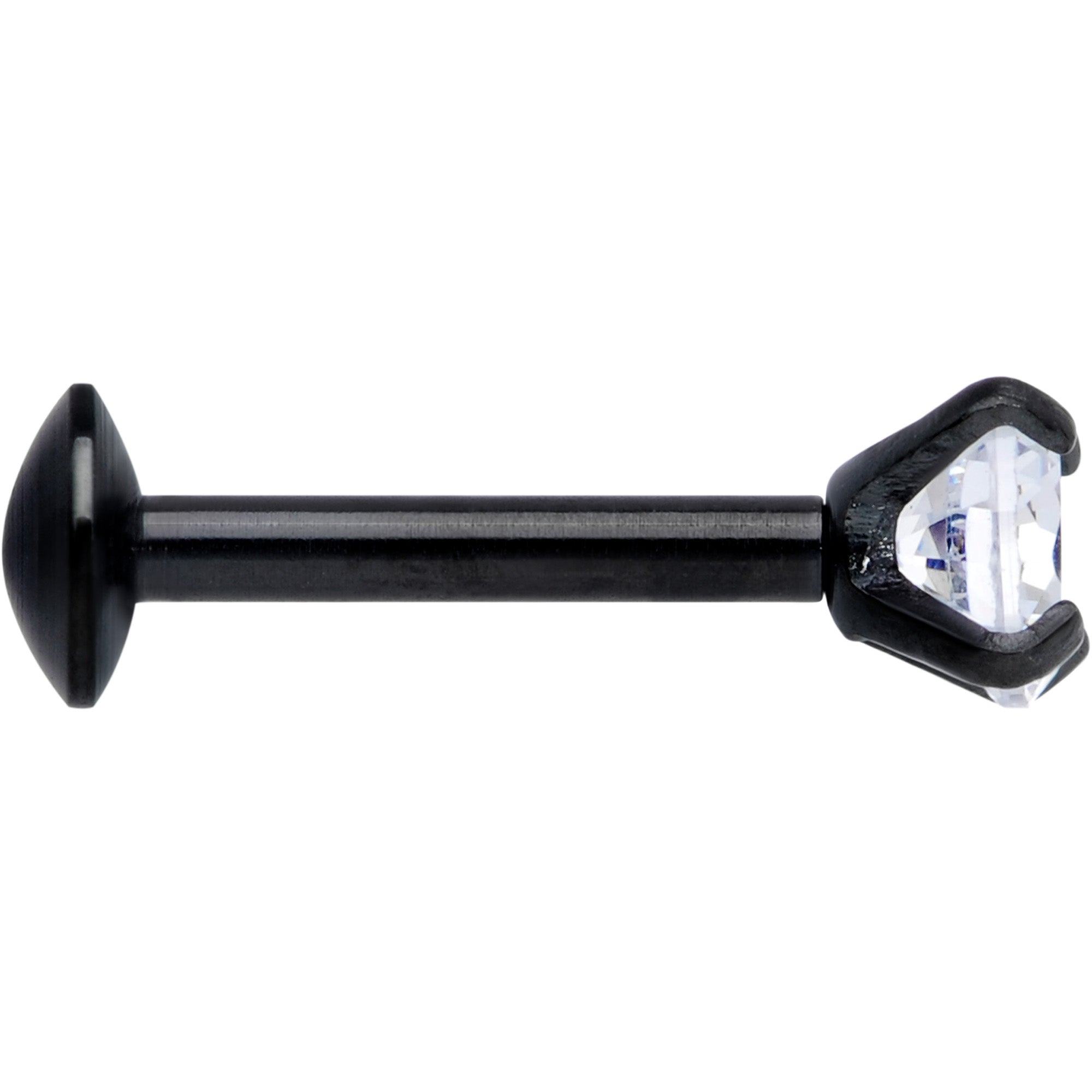 18G 1/4 CZ Gem Black 3mm Threadless Push In Labret Tragus