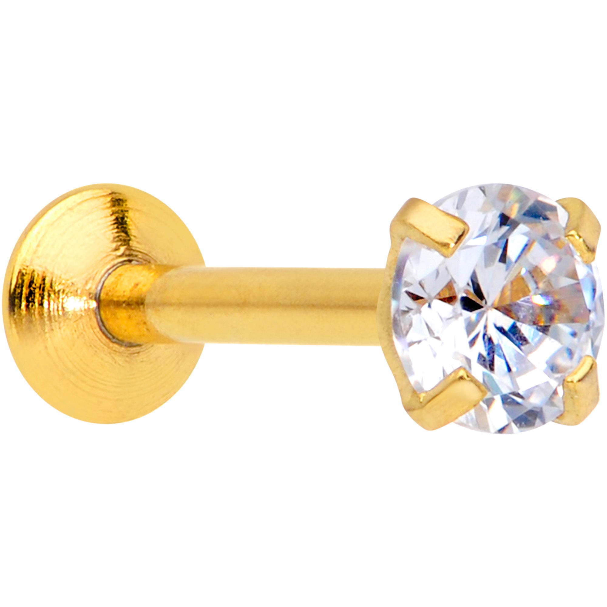 18G 1/4 CZ Gem Gold PVD 3mm Threadless Push In Labret Tragus