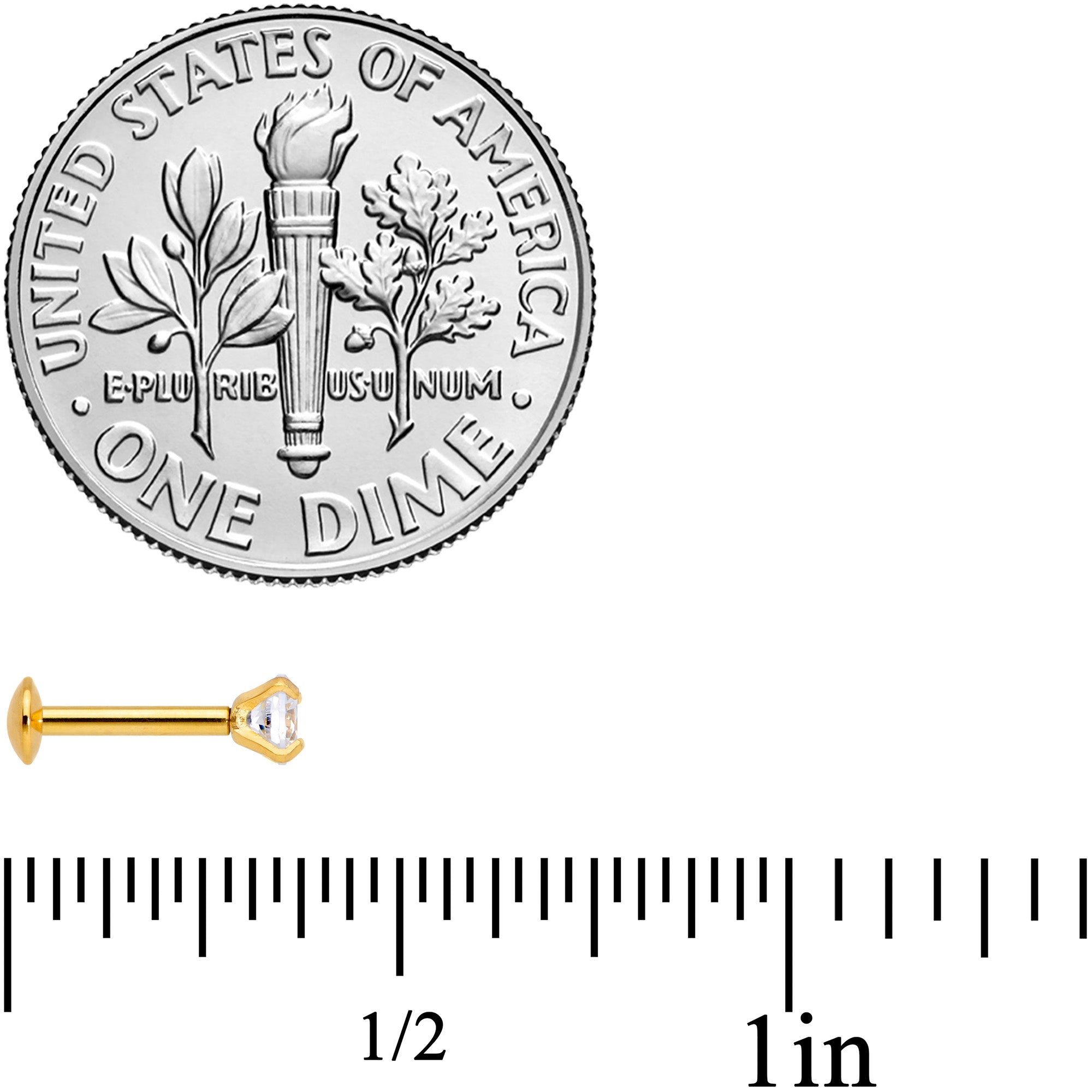 18G 1/4 CZ Gem Gold PVD 3mm Threadless Push In Labret Tragus