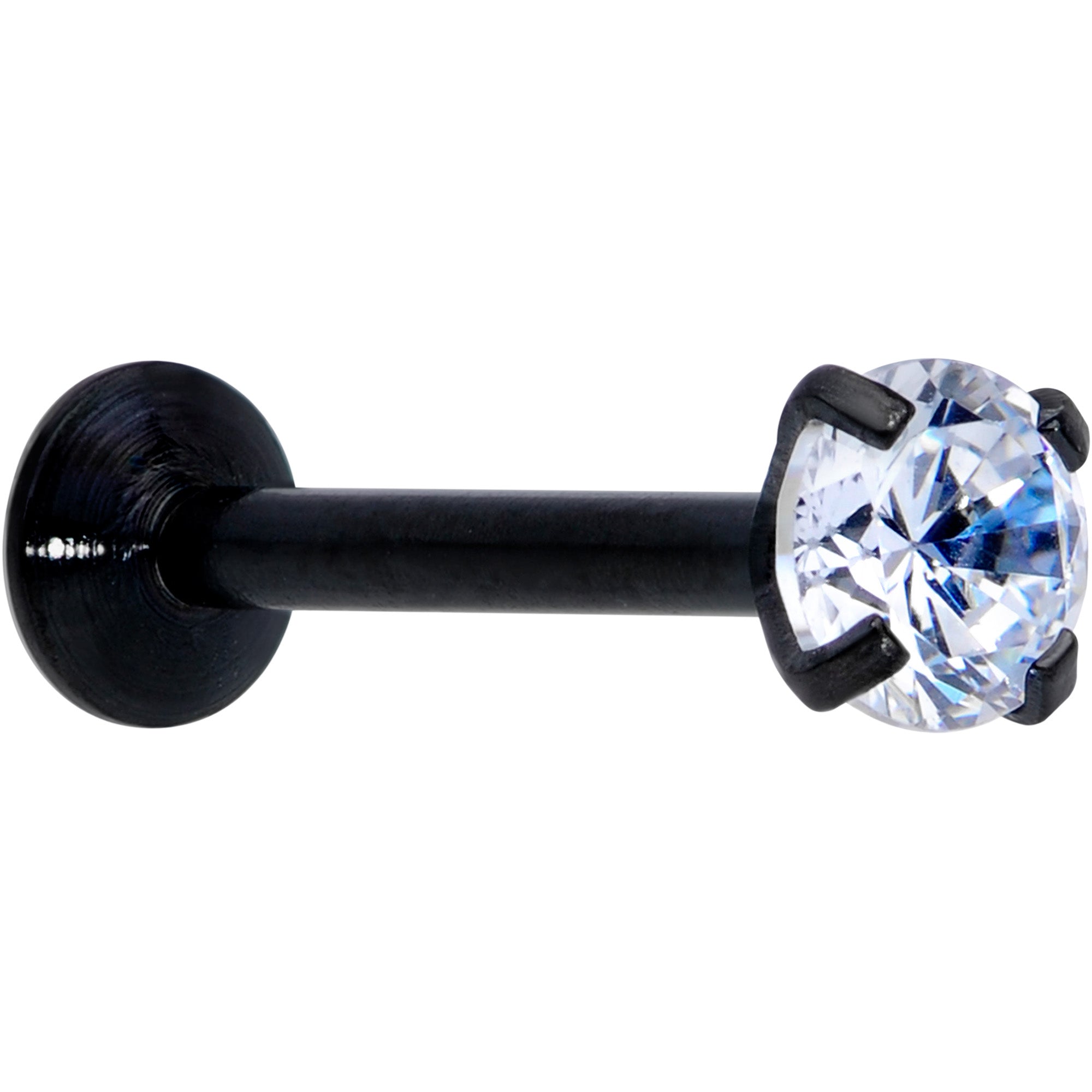 18G 5/16 CZ Gem Black 3mm Threadless Push In Labret Tragus