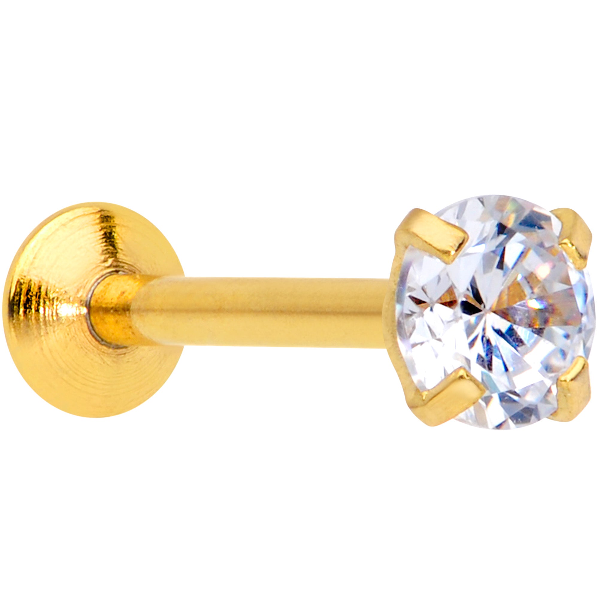18G 5/16 CZ Gem Gold PVD 3mm Threadless Push In Labret Tragus