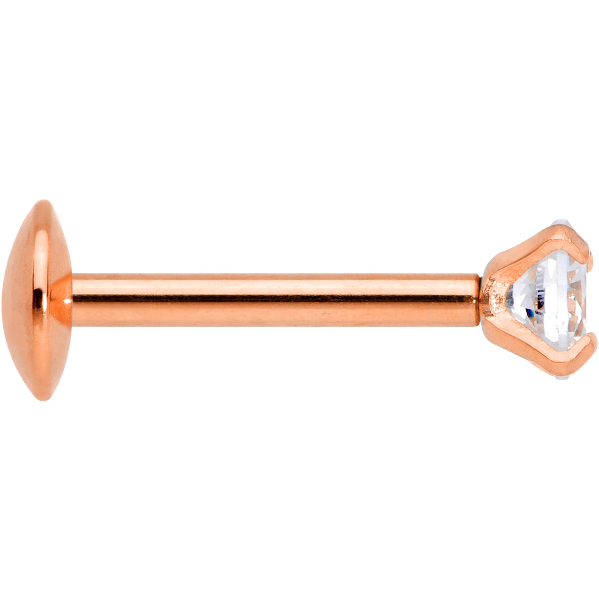 20G 1/4 CZ Gem Rose Gold PVD 2mm Threadless Push In Labret Tragus