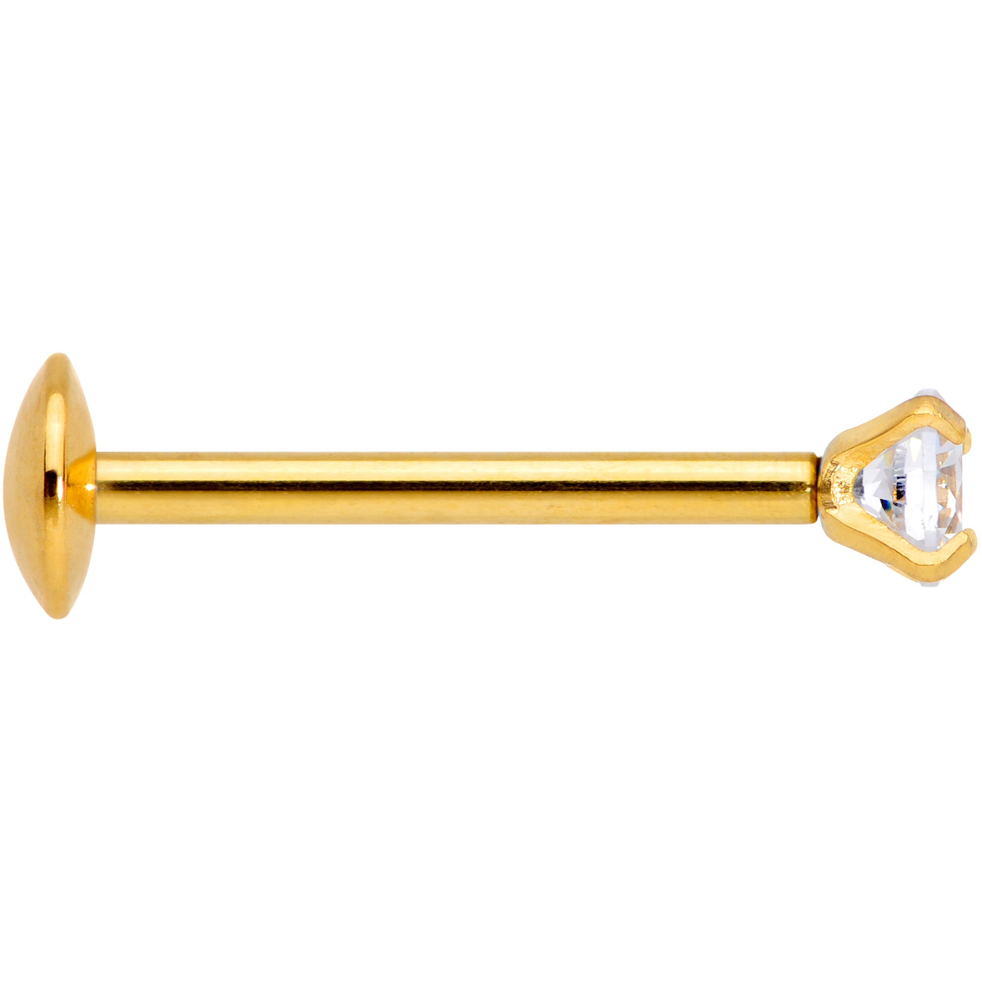 20G 5/16 CZ Gem Gold PVD 2mm Threadless Push In Labret Tragus