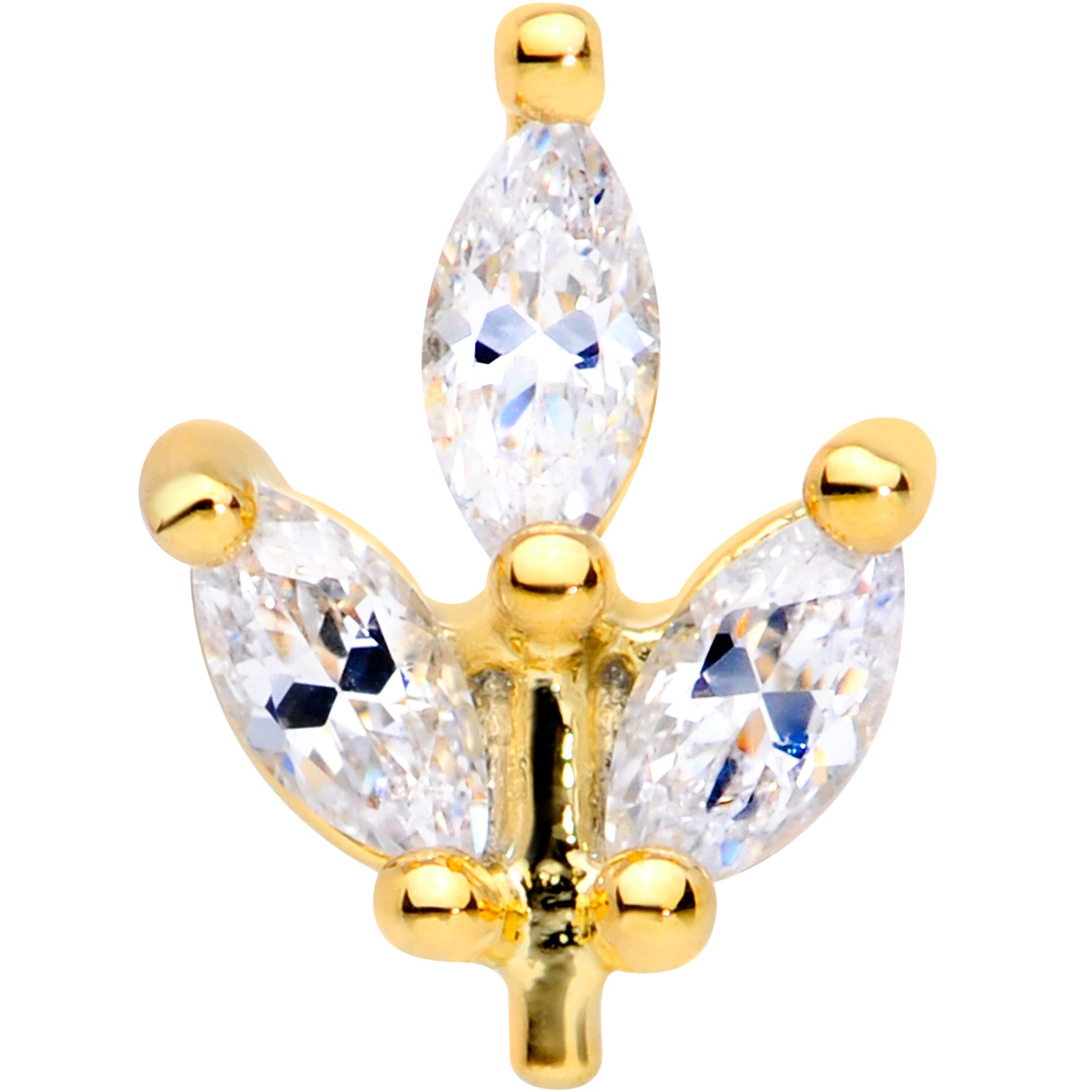 16G 5/16 CZ Gem Gold PVD Leaf Threadless Push In Labret Tragus