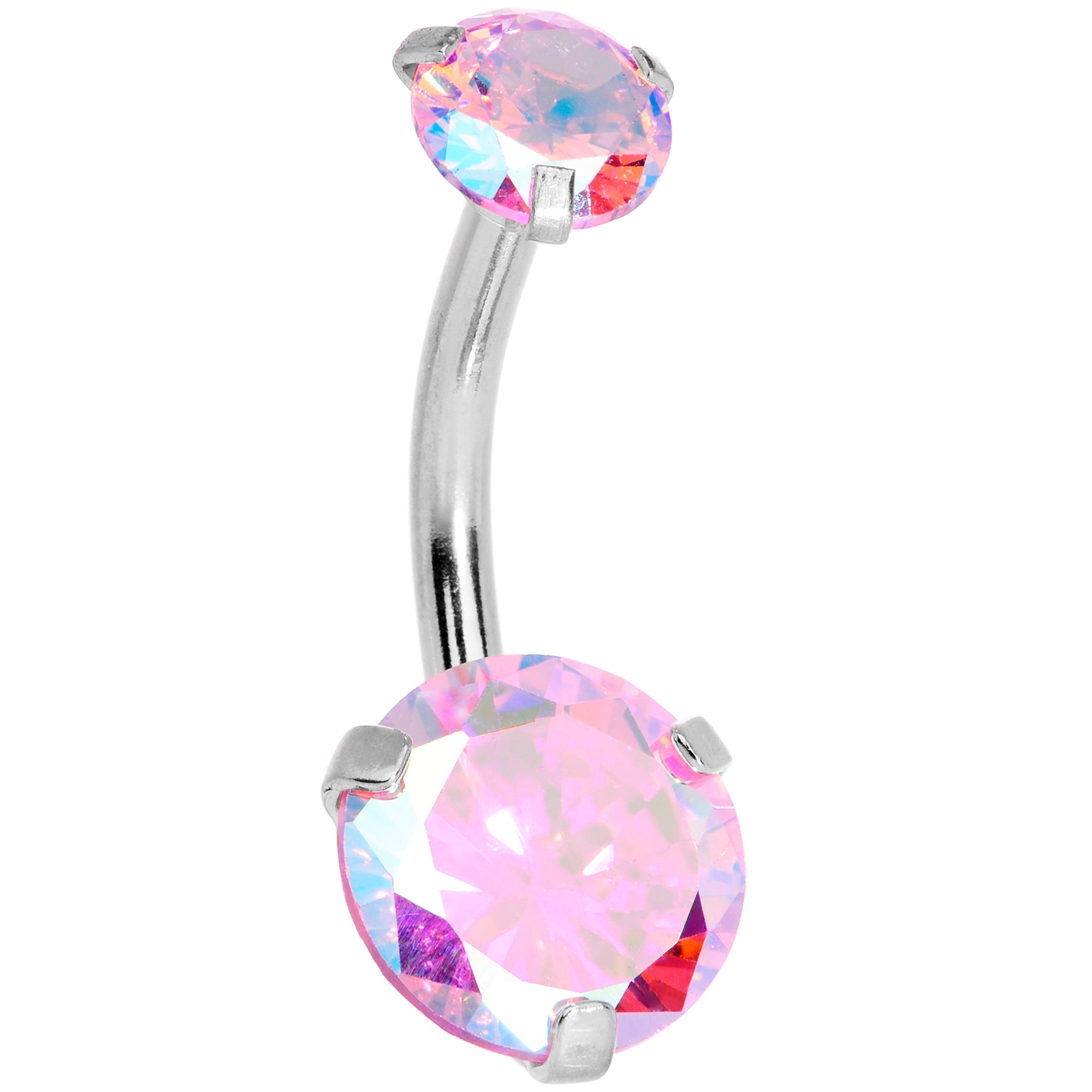 Pink CZ Gem Duo Internally Threaded Belly Ring