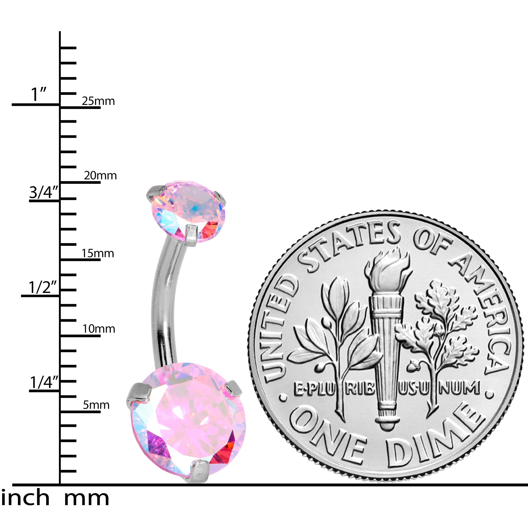 Pink CZ Gem Duo Internally Threaded Belly Ring