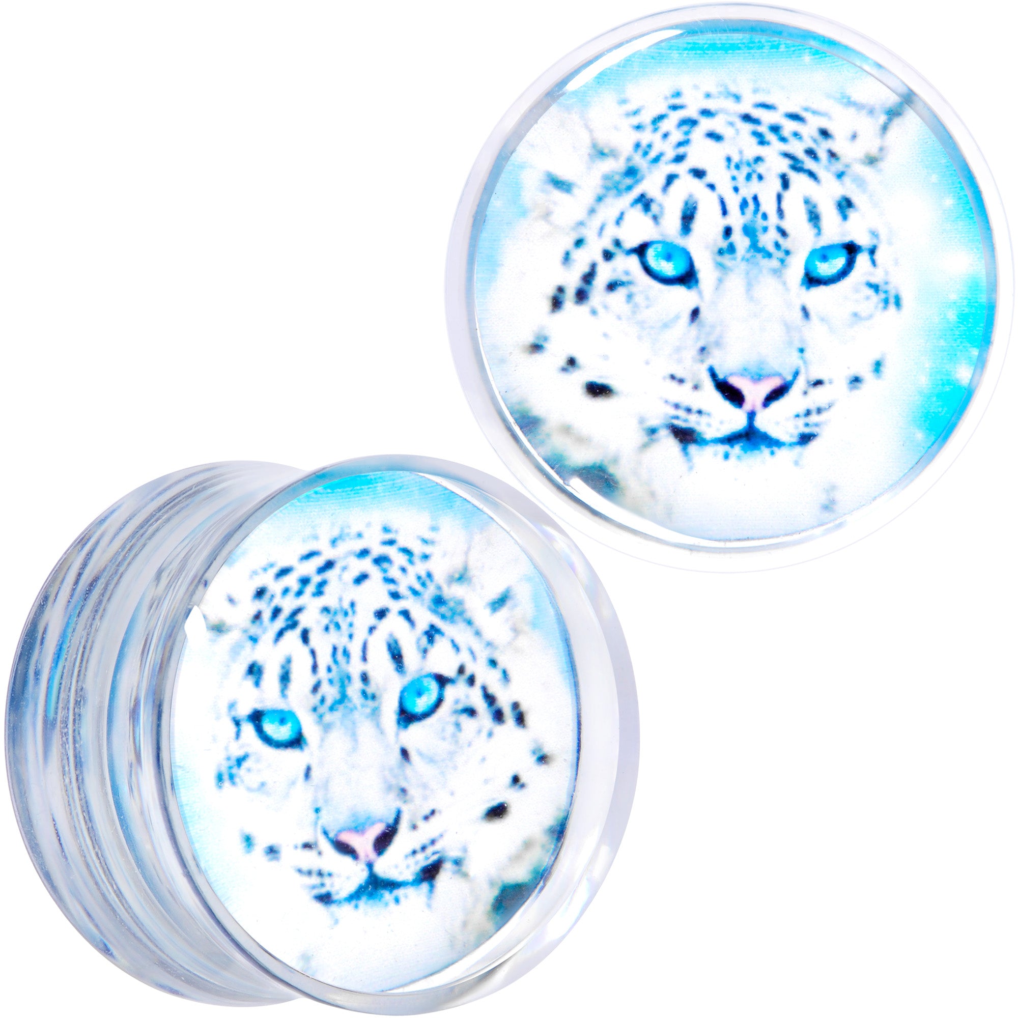 Clear Blue Acrylic Animal Cheetah Saddle Plug Set 2G to 1 Inch
