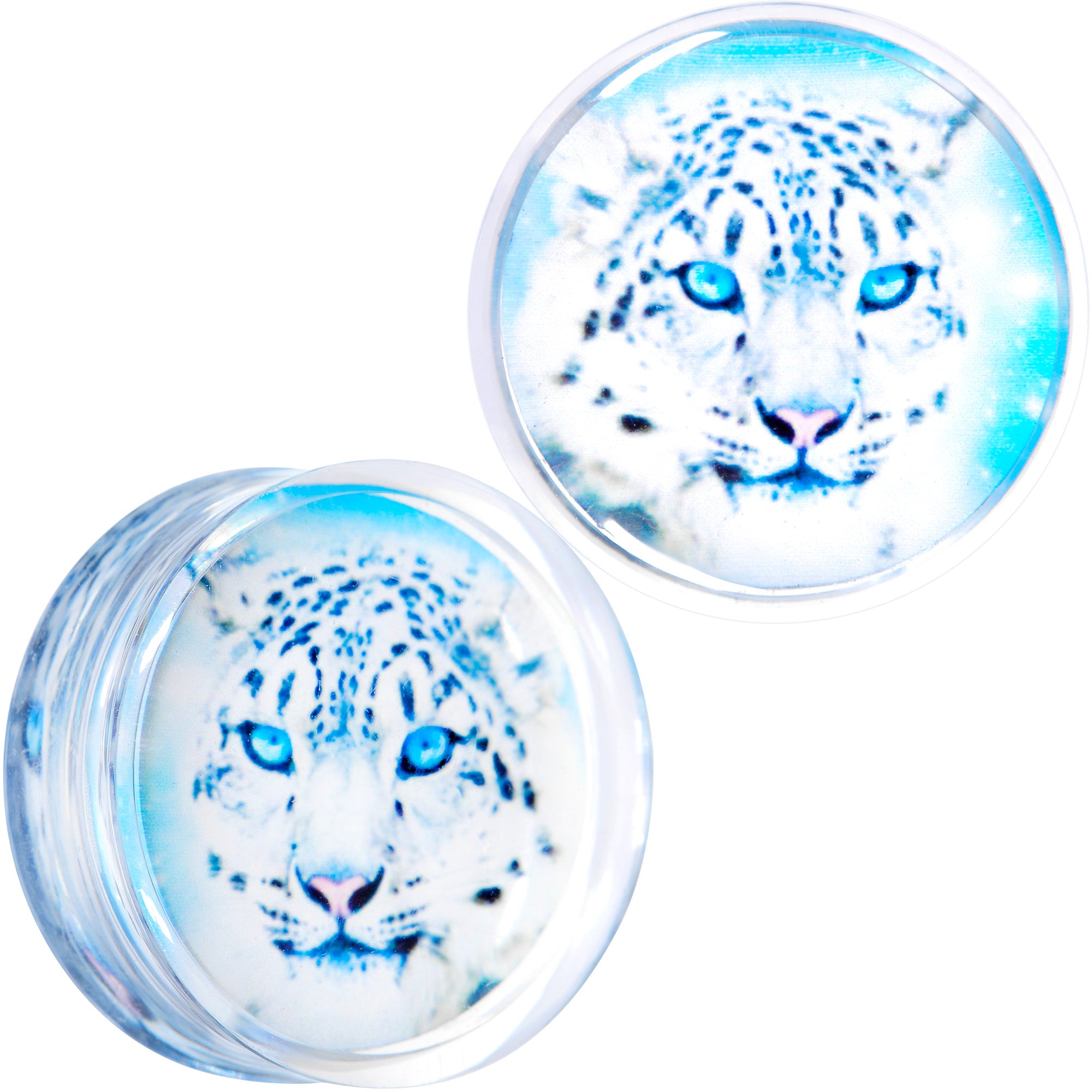 Clear Blue Acrylic Animal Cheetah Saddle Plug Set 2G to 1 Inch