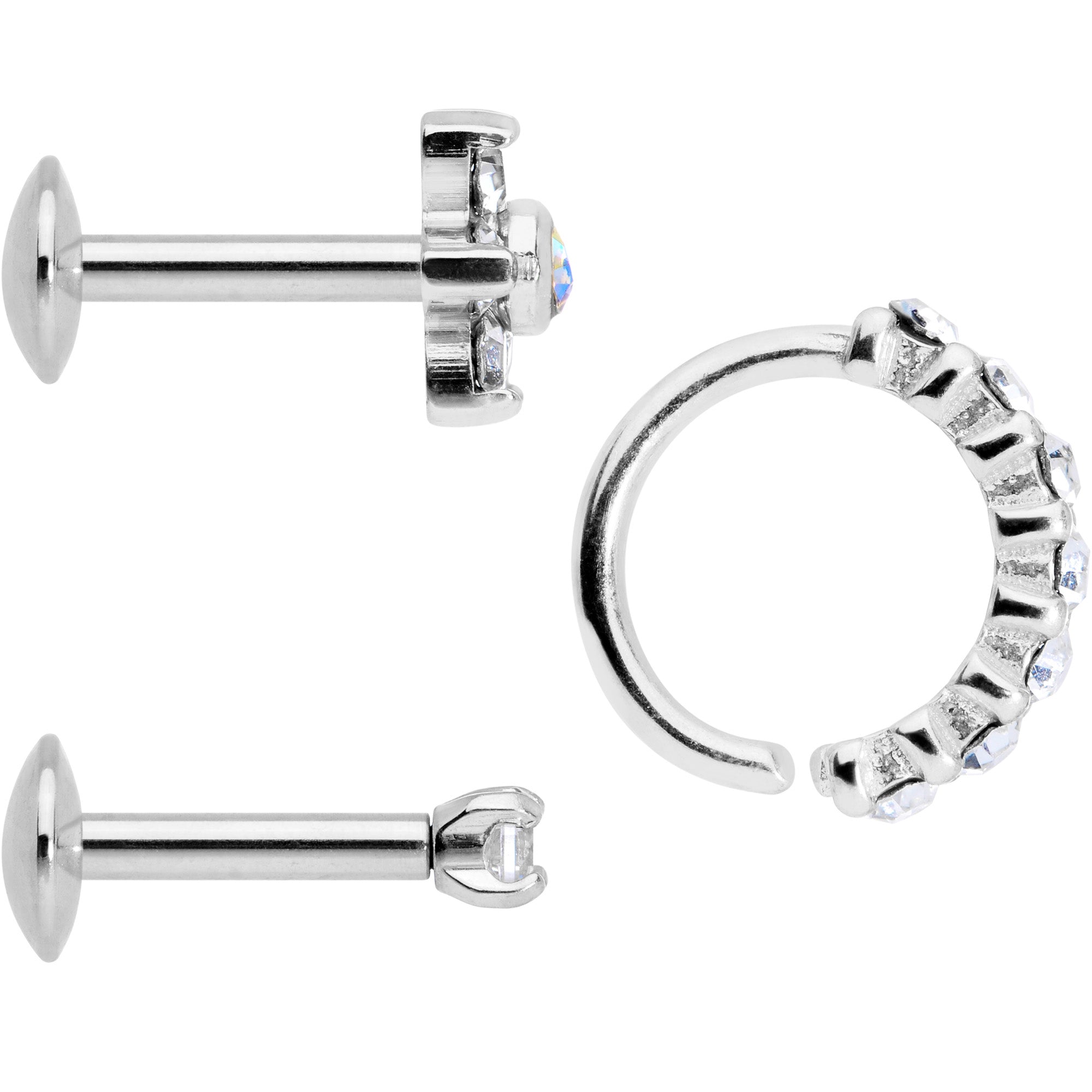 16G Clear CZ Gem Cartilage Labret Closure Ring Set of 3